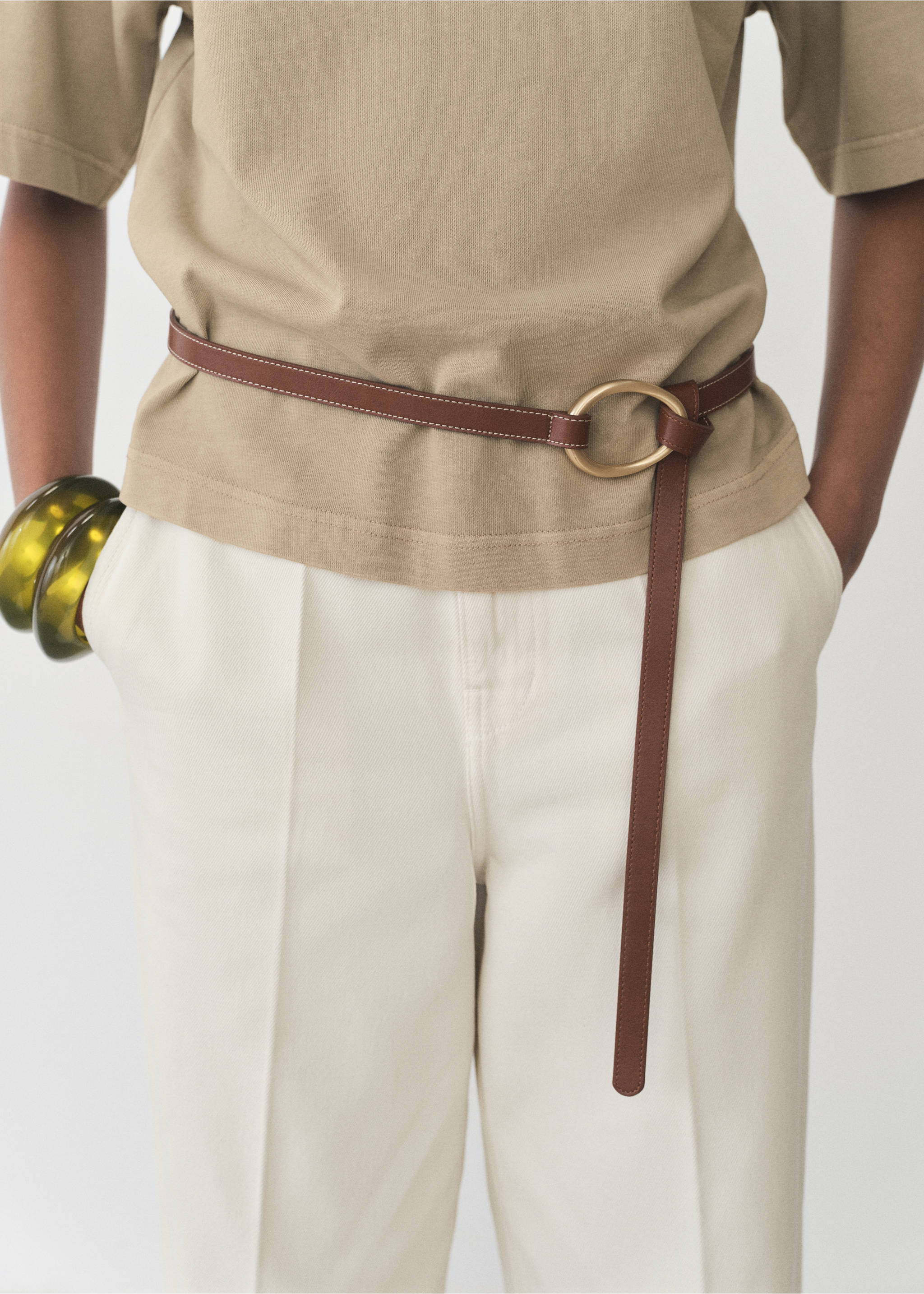 Oversized cotton t-shirt - Details of the article 1, Khaki. Ref: 87085756-00.