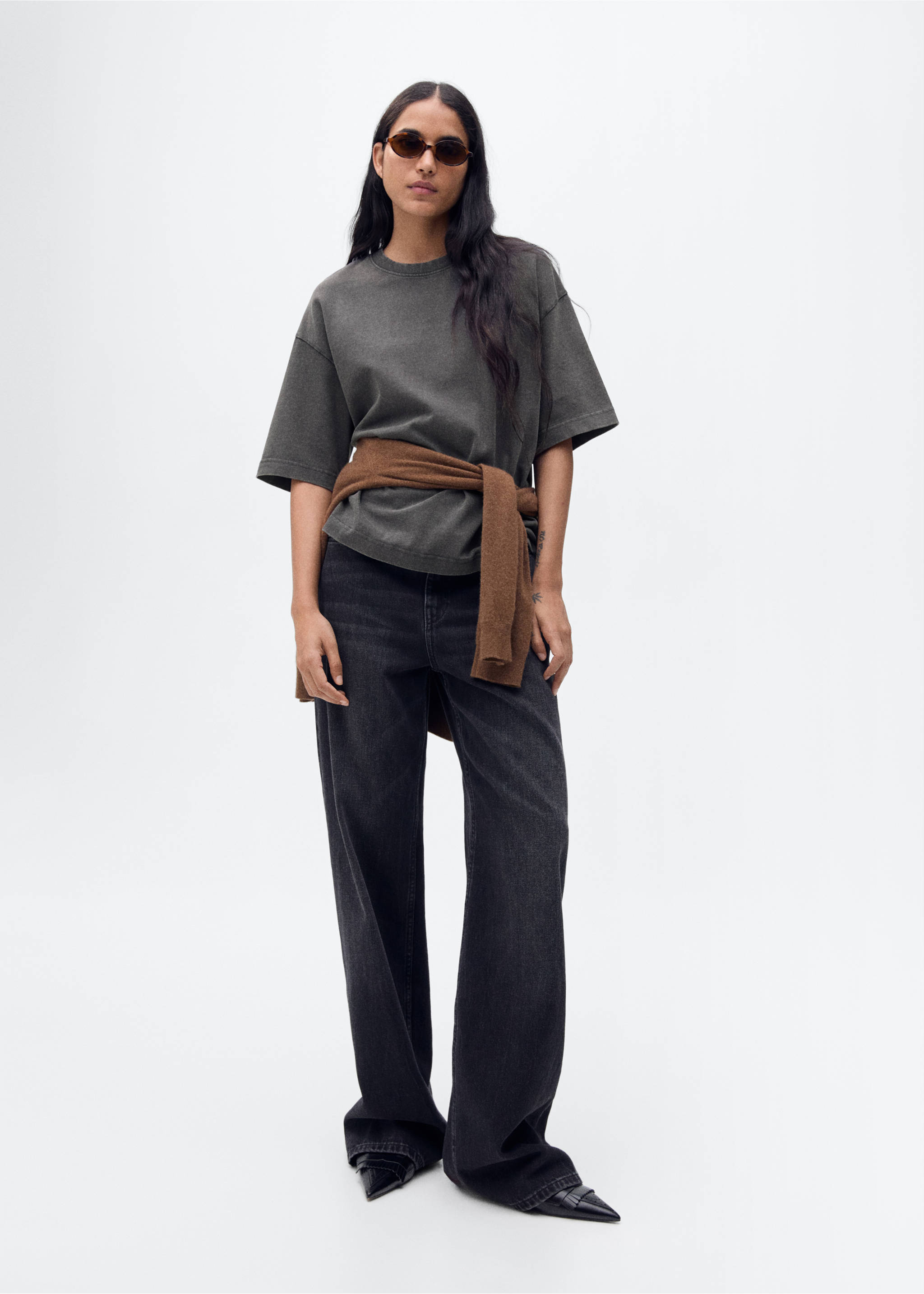Camiseta algodón oversize - Plano general, Gris antracita. Ref: 87085756-00.