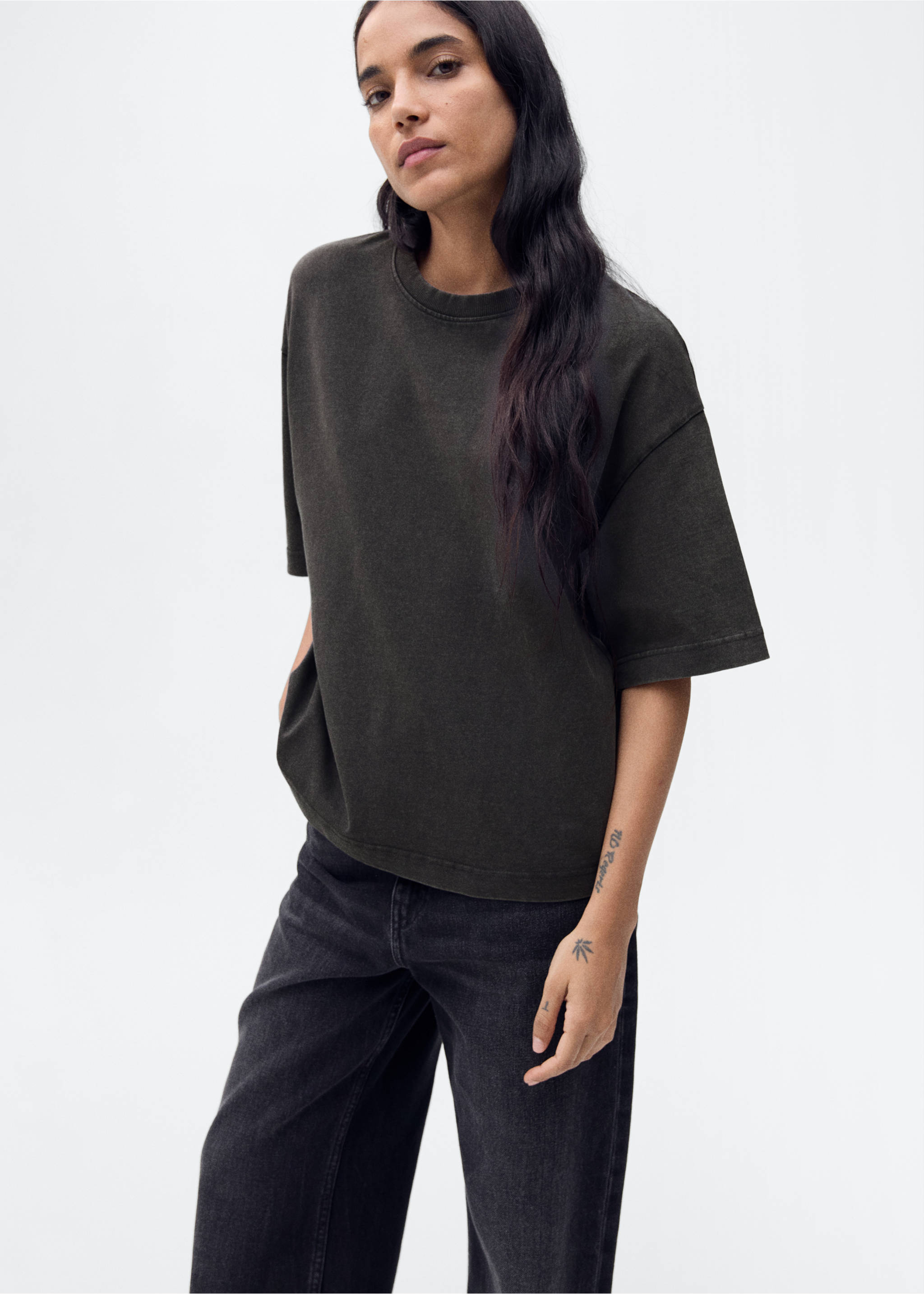 Camiseta algodón oversize - Plano medio, Gris antracita. Ref: 87085756-00.