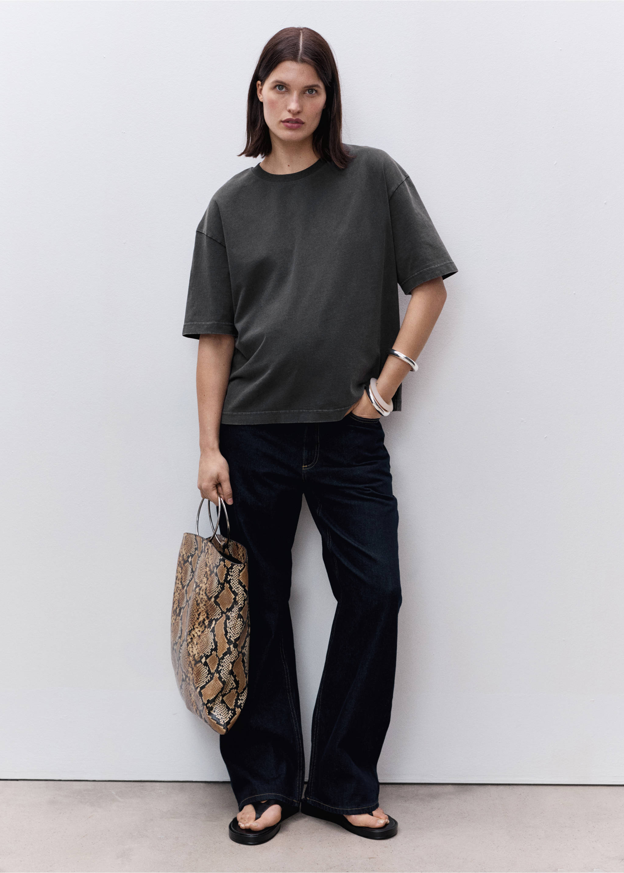 Oversized cotton maternity t-shirt - General plane, Charcoal. Ref: 87085757-00.