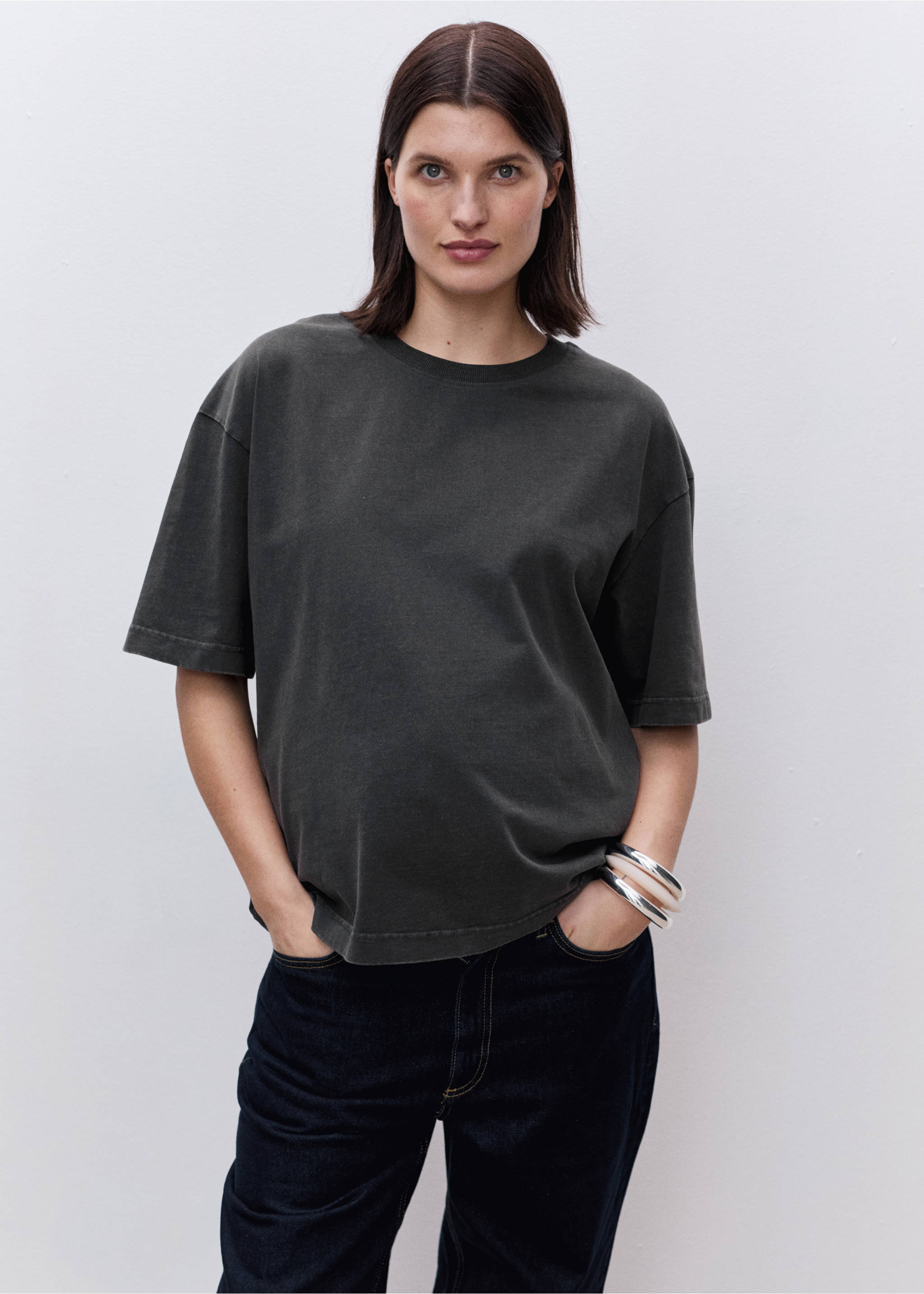 Oversized cotton maternity t-shirt - Medium plane, Charcoal. Ref: 87085757-00.