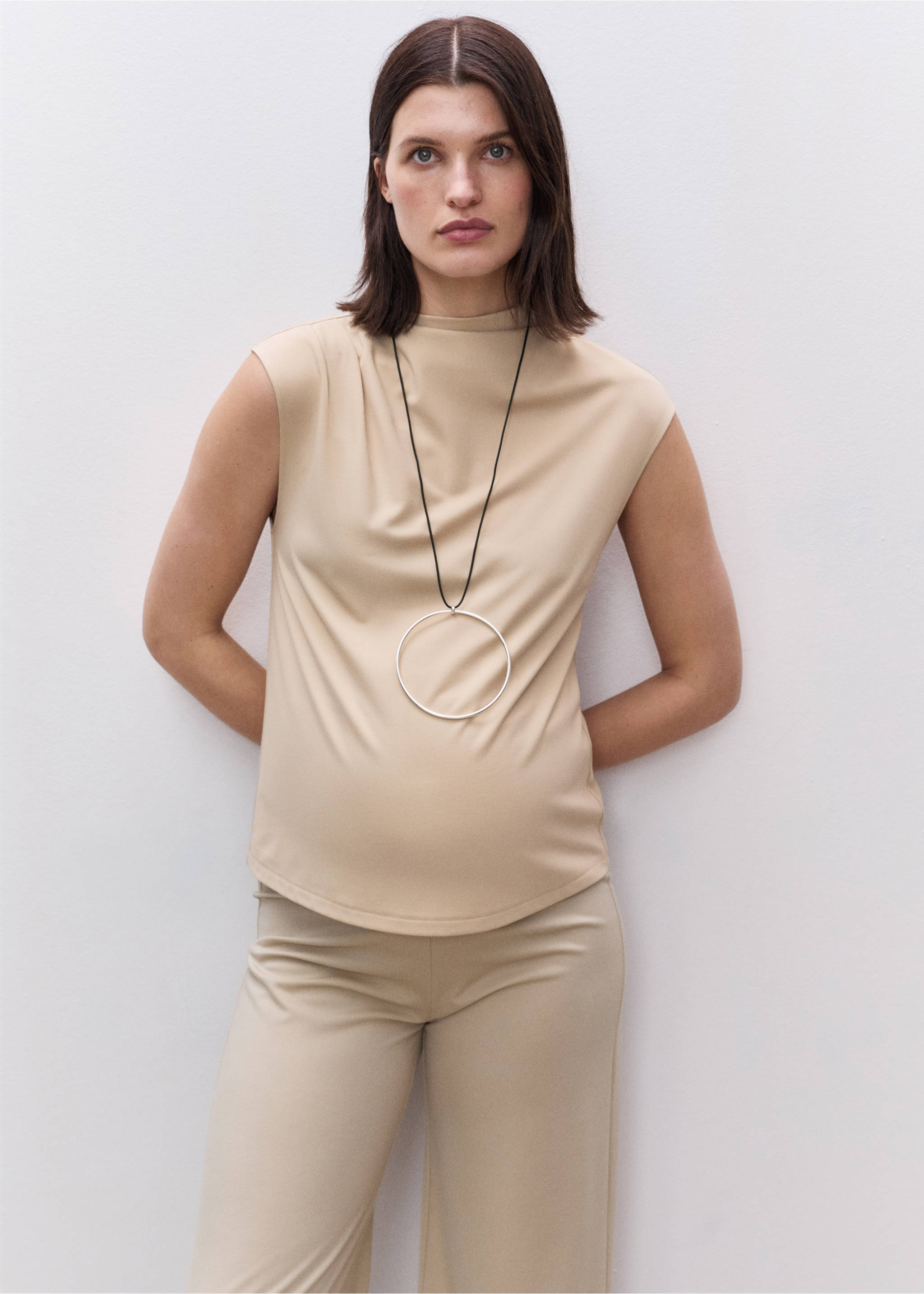 Wide leg maternity trousers - Medium plane, Sand. Ref: 87085759-00.