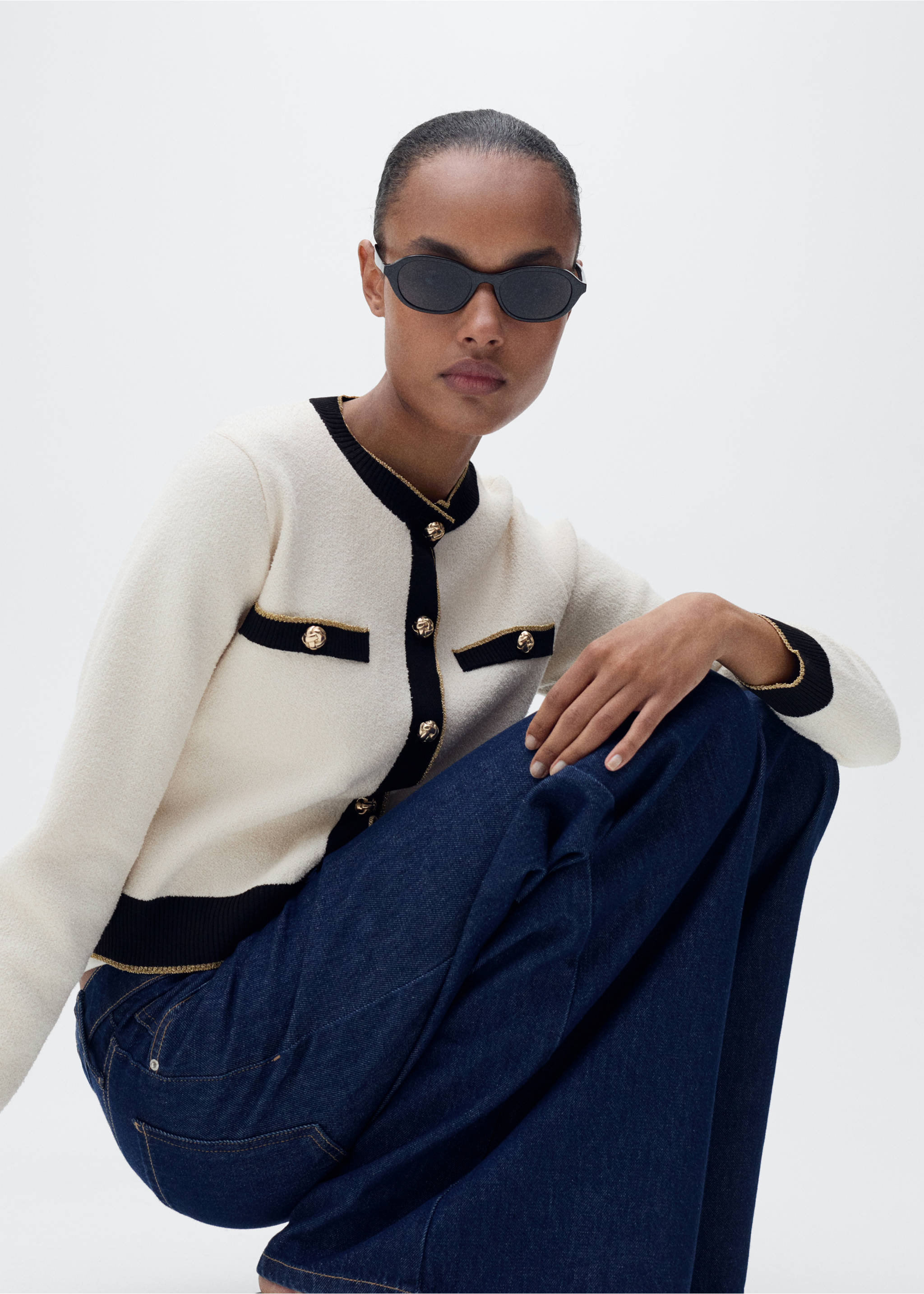 Knitted cardigan with double trim - Details of the article 2, Ecru. Ref: 87085762-00.