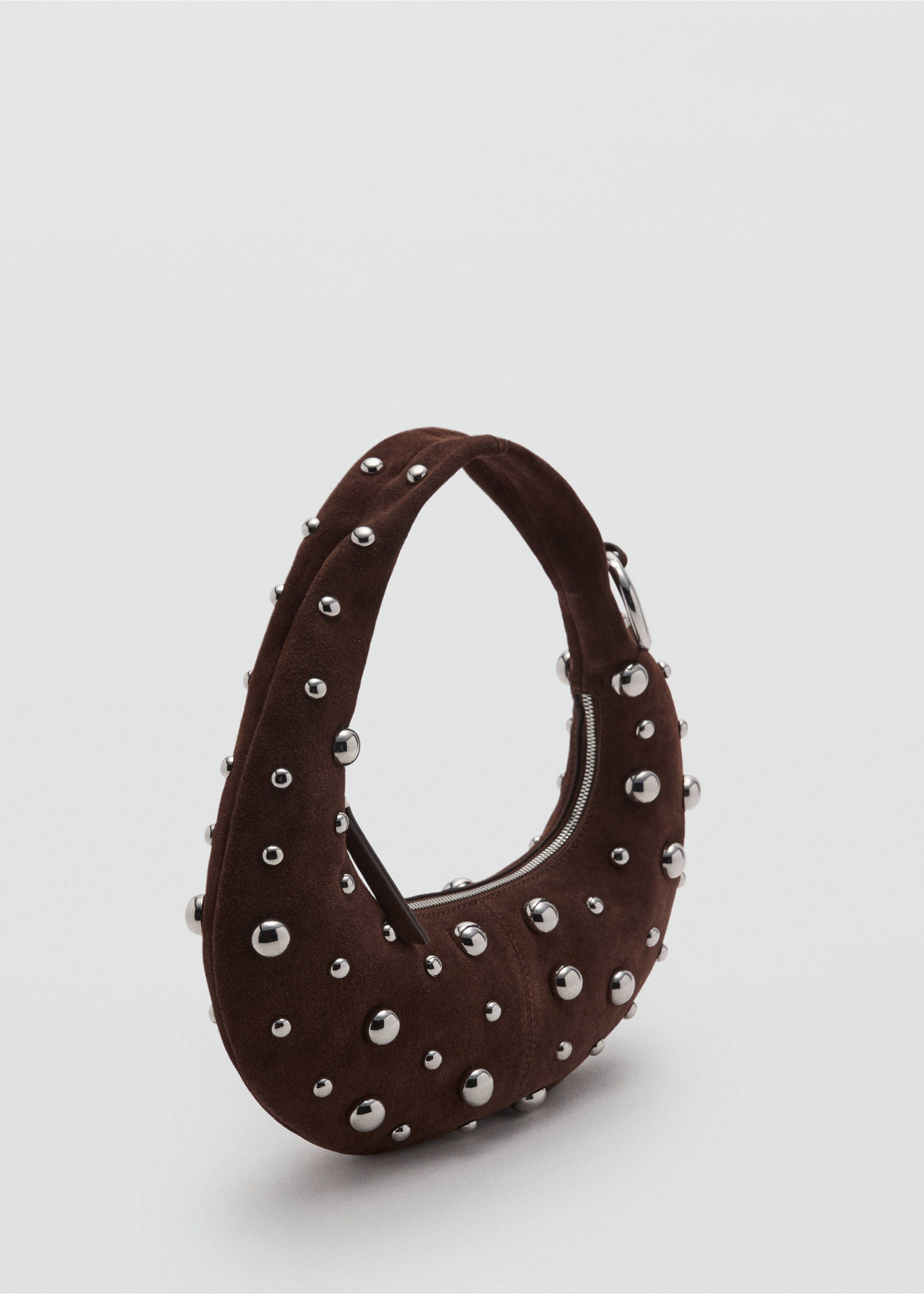 Leather handbag with metallic-balls appliqué - Medium plane, Chocolate. Ref: 87085763-00.