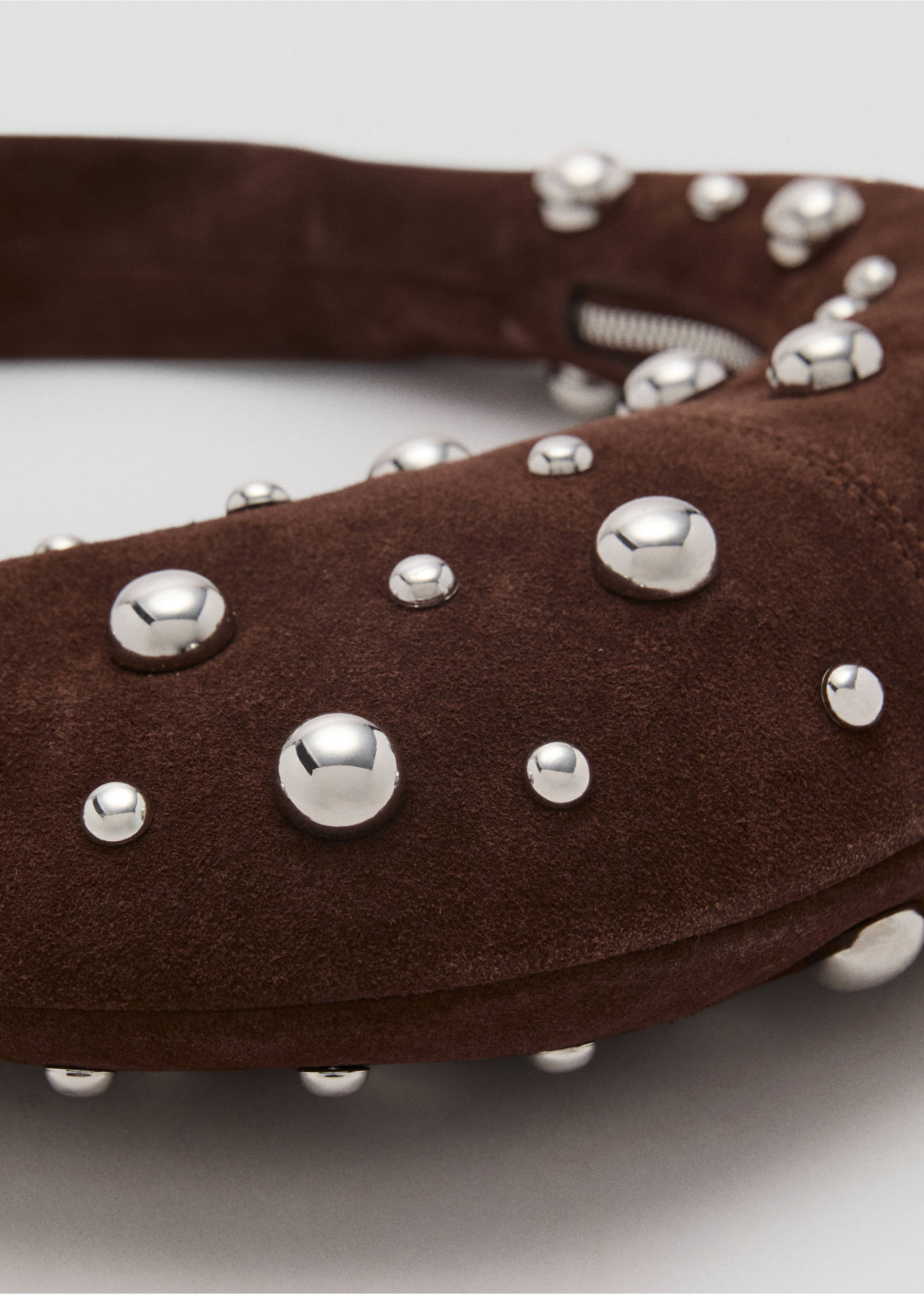 Leather handbag with metallic-balls appliqué - Details of the article 1, Chocolate. Ref: 87085763-00.