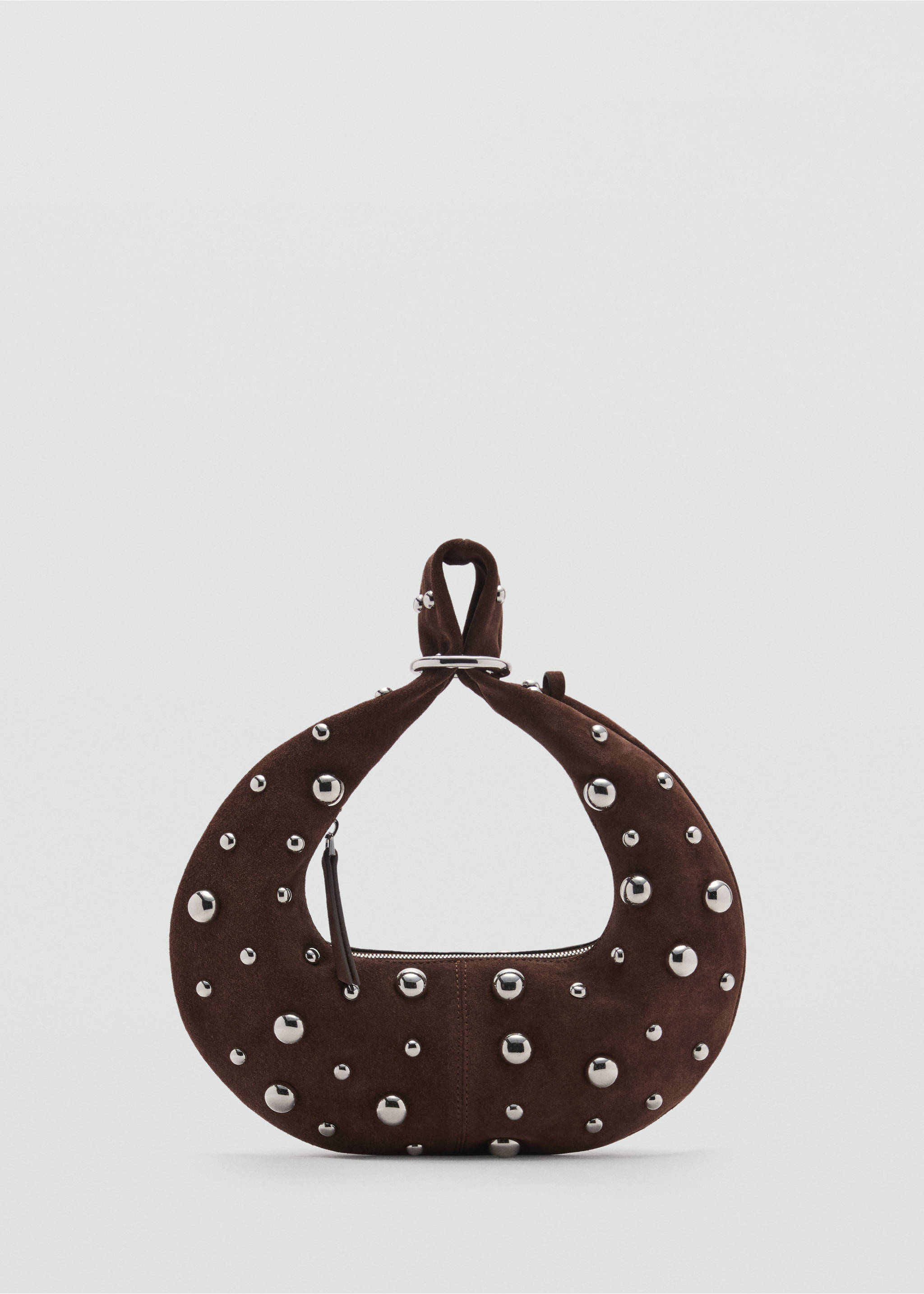 Leather handbag with metallic-balls appliqué - Details of the article 3, Chocolate. Ref: 87085763-00.