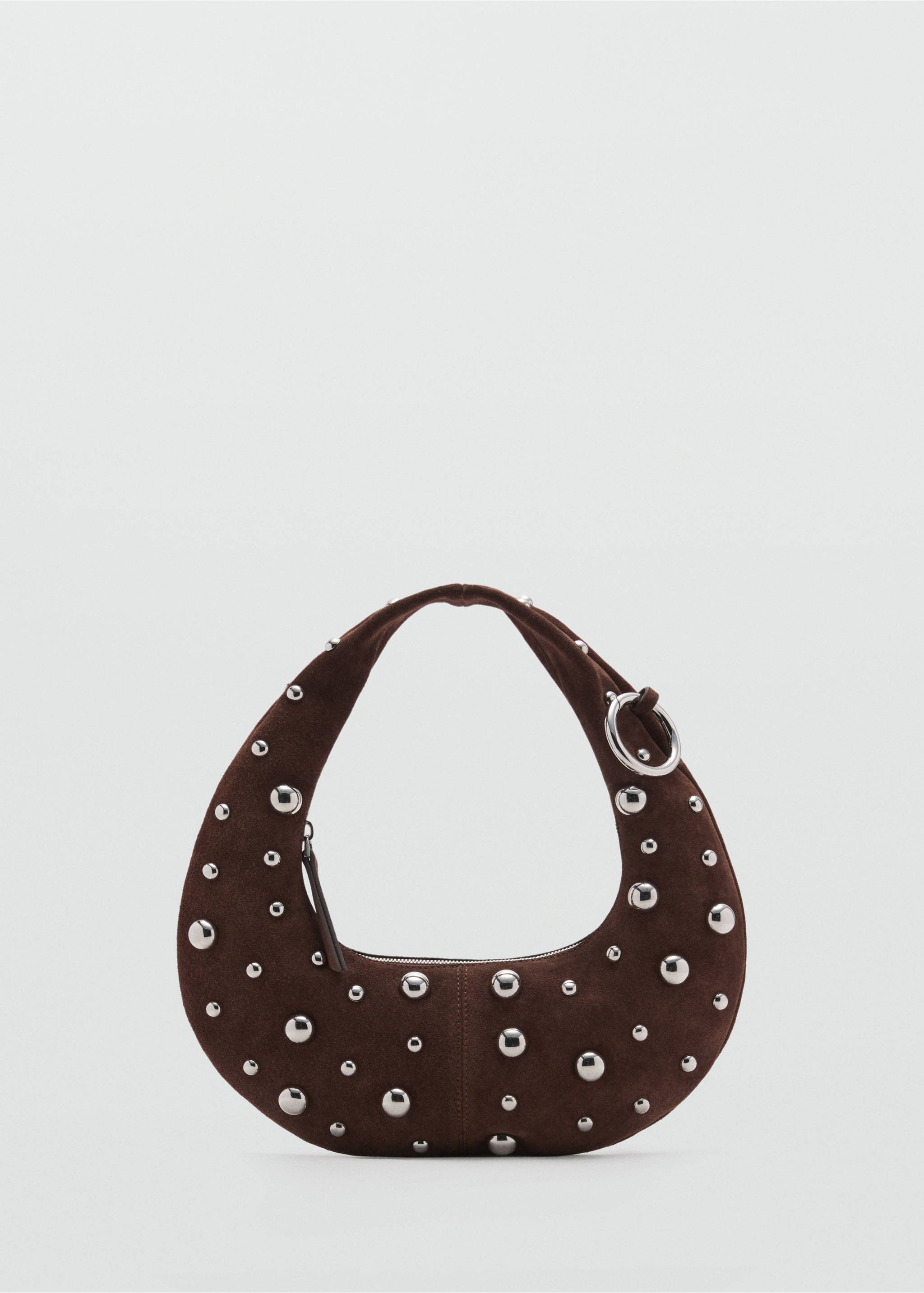 Leather handbag with metallic-balls appliqué - Article without model, Chocolate. Ref: 87085763-00.