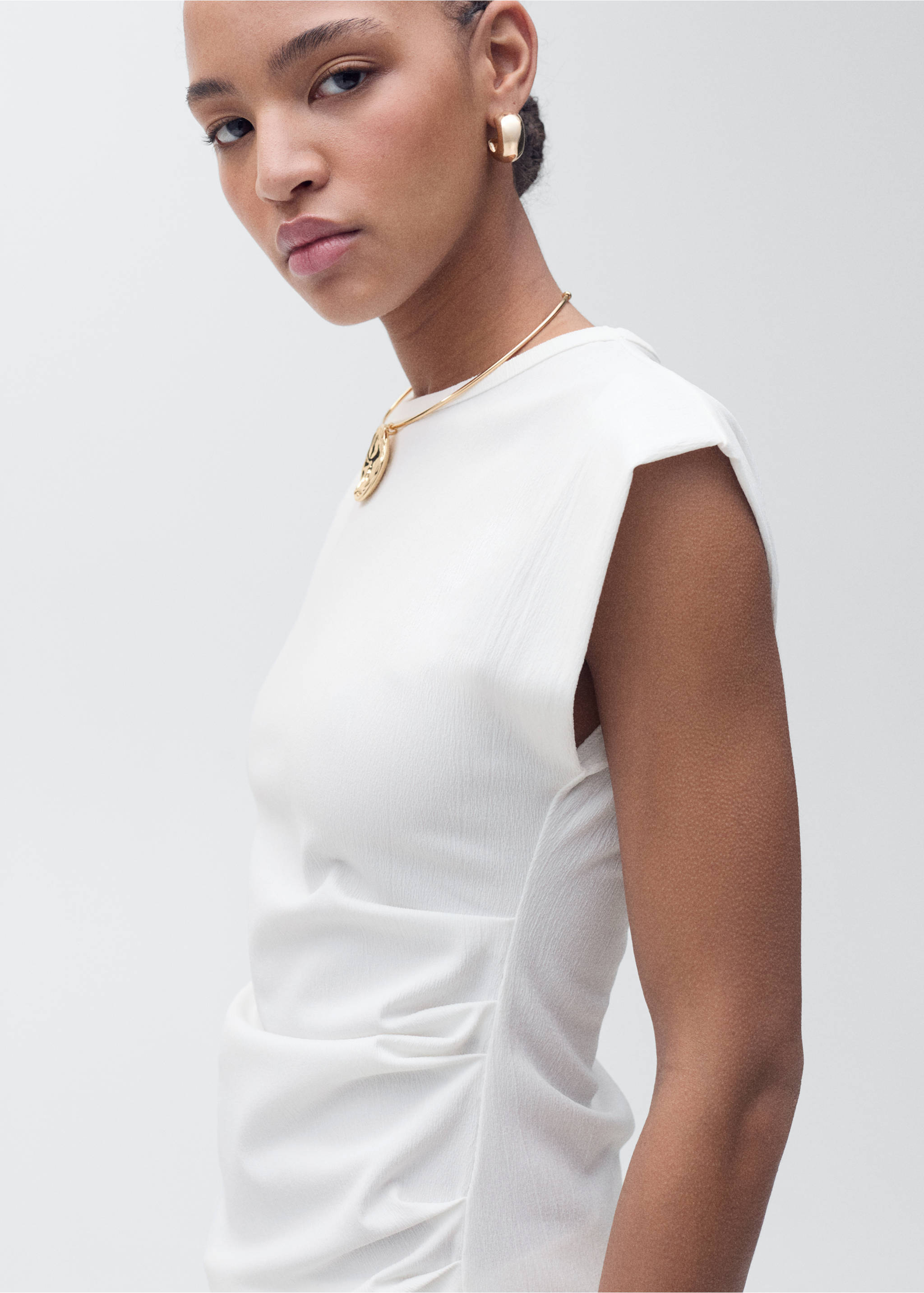 Camiseta drapeada sin mangas - Plano medio, Blanco roto. Ref: 87085764-00.