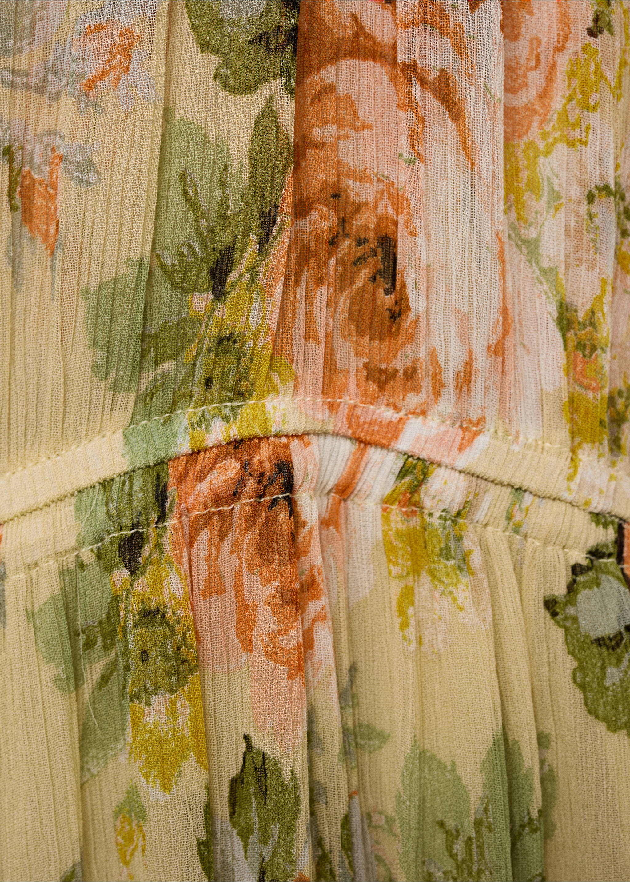 Long floral jumpsuit with puffed hem - Details of the article 0, Ecru. Ref: 87085765-00.