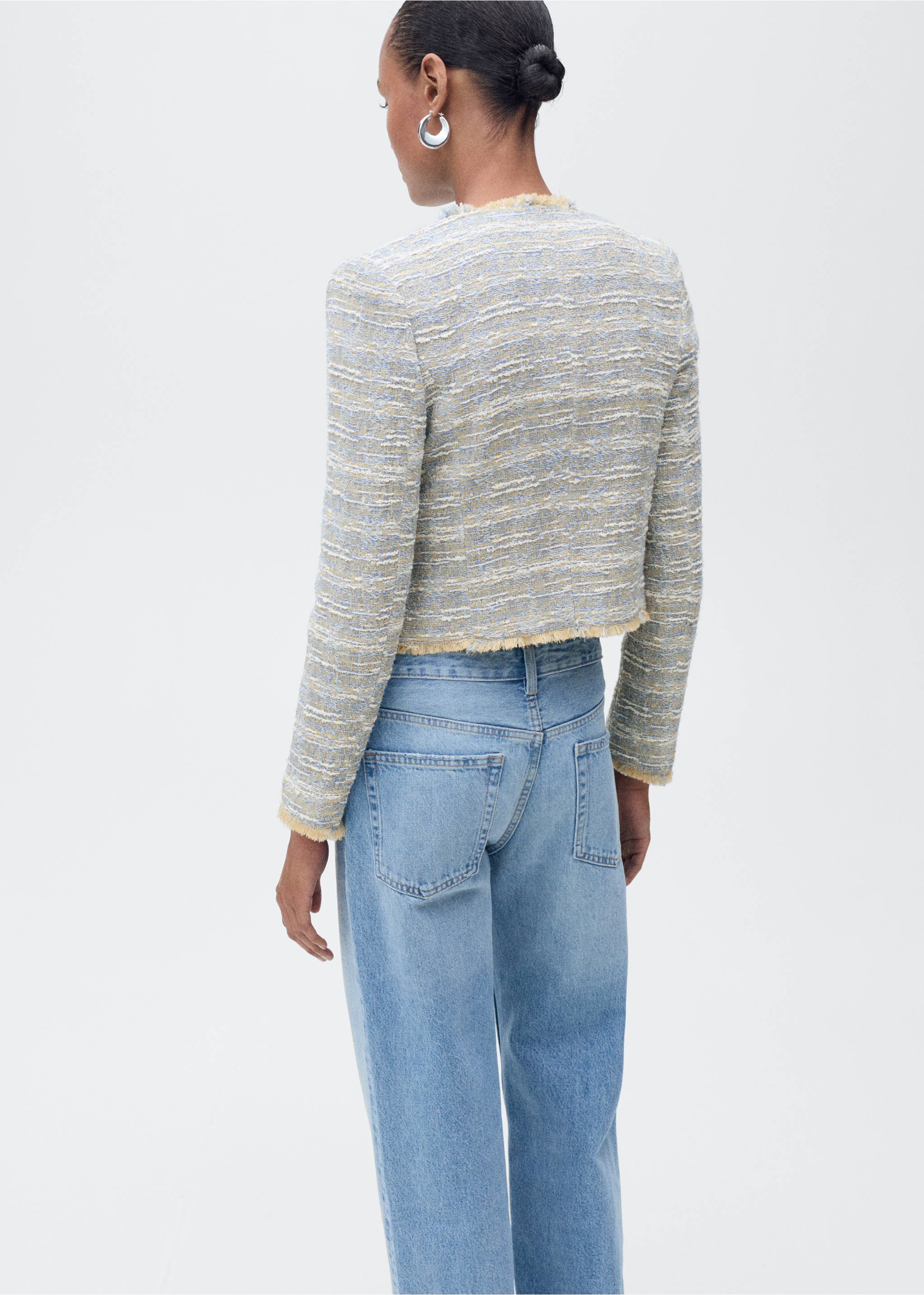 Tweedjacke mit ausgefransten Abschlüssen - Rückseite des Artikels, Himmelblau. Ref: 87085768-00.