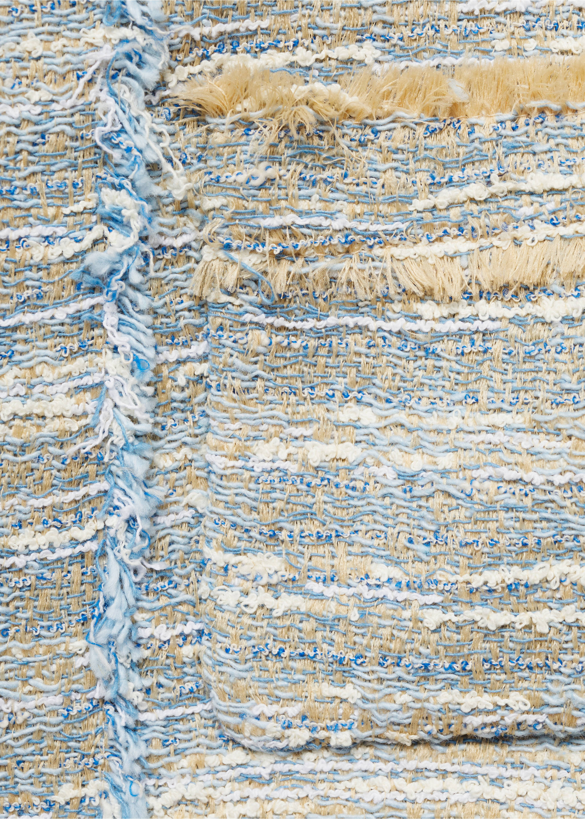 Tweedjacke mit ausgefransten Abschlüssen - Detail des Artikels 8, Himmelblau. Ref: 87085768-00.