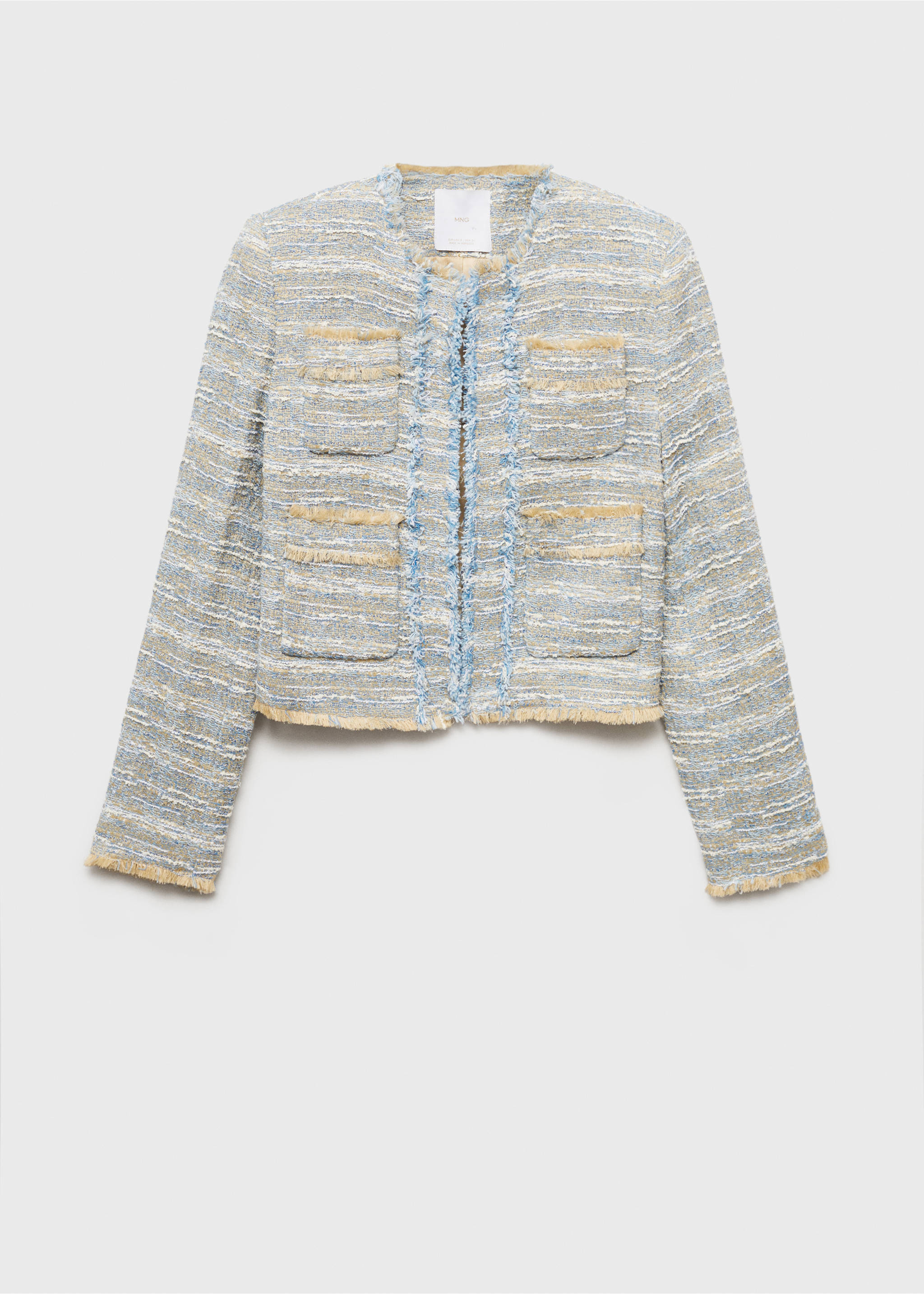 Tweed jacket with frayed ends - Article without model, Sky Blue. Ref: 87085768-00.