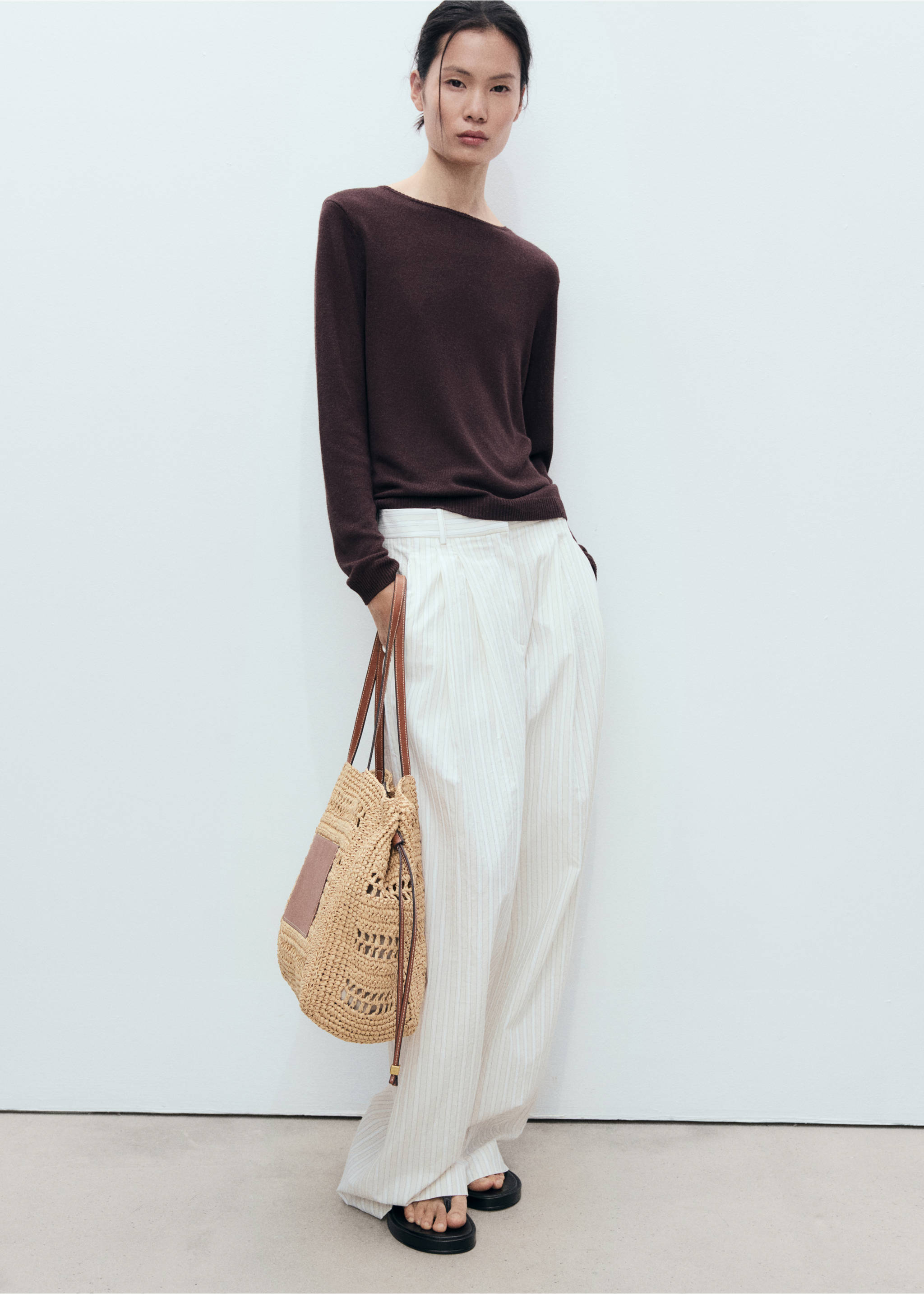 Natural fibre shopper bag - General plane, Leather. Ref: 87085919-00.