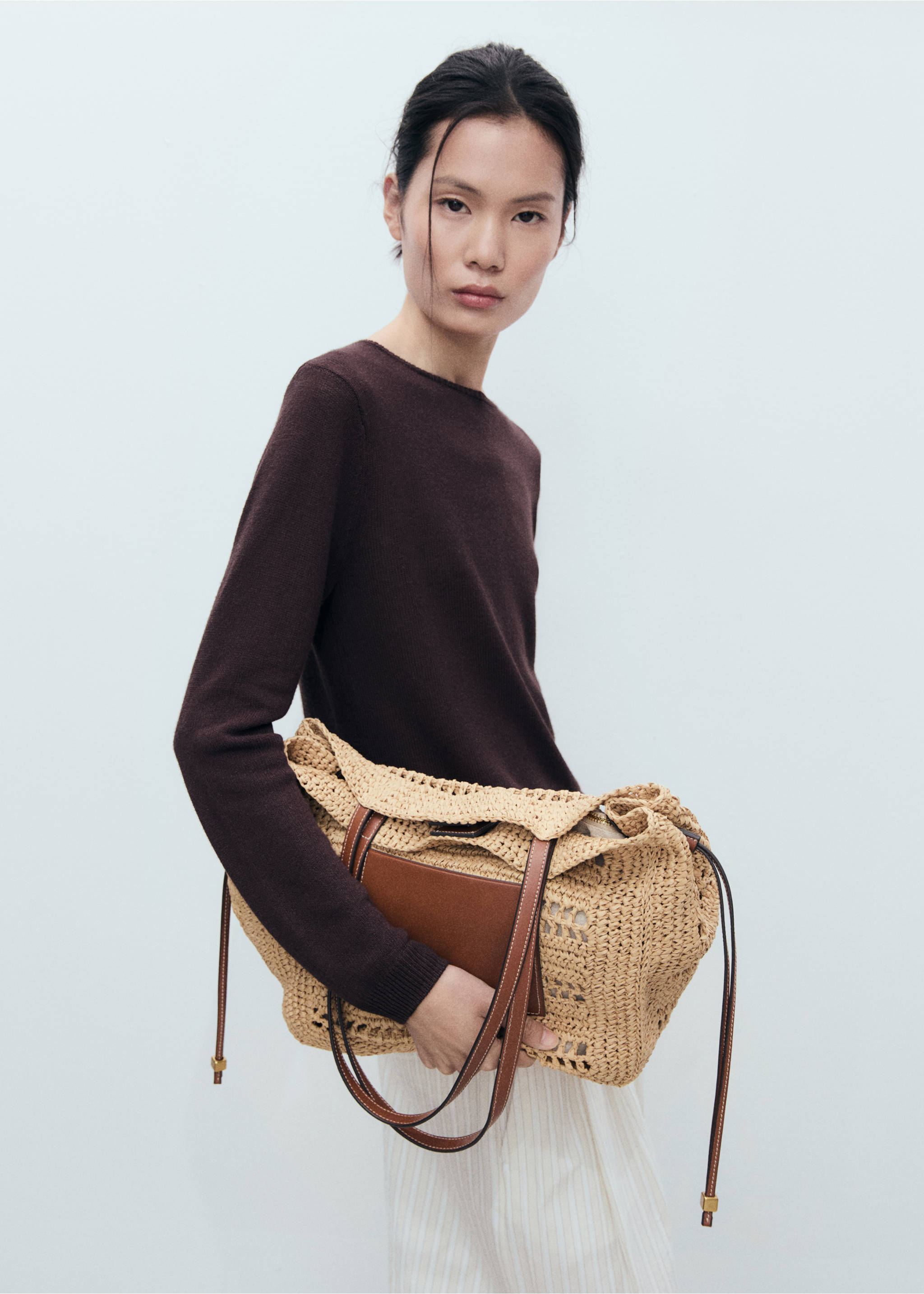 Natural fibre shopper bag - Details of the article 9, Leather. Ref: 87085919-00.