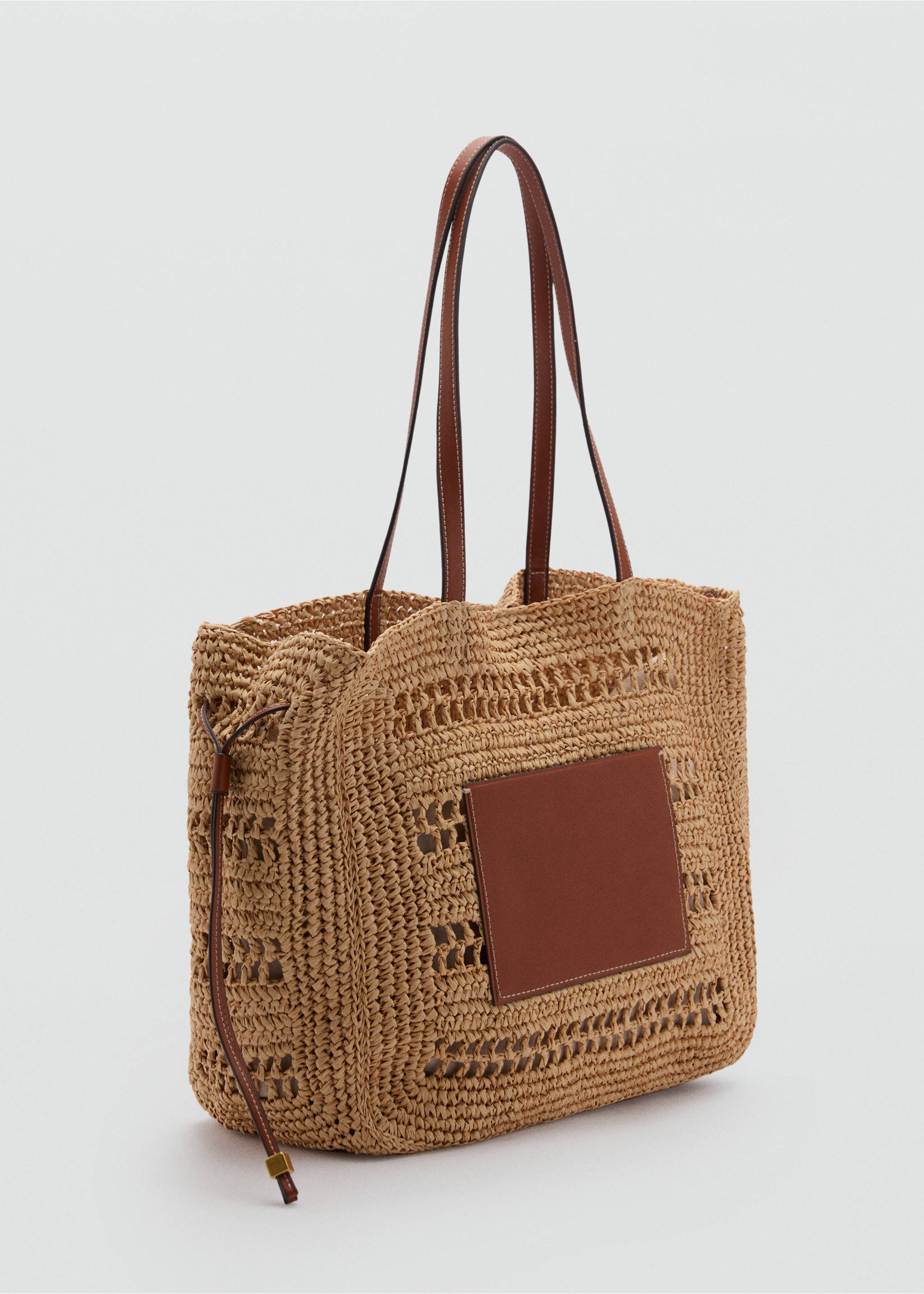 Natural fibre shopper bag - Medium plane, Leather. Ref: 87085919-00.