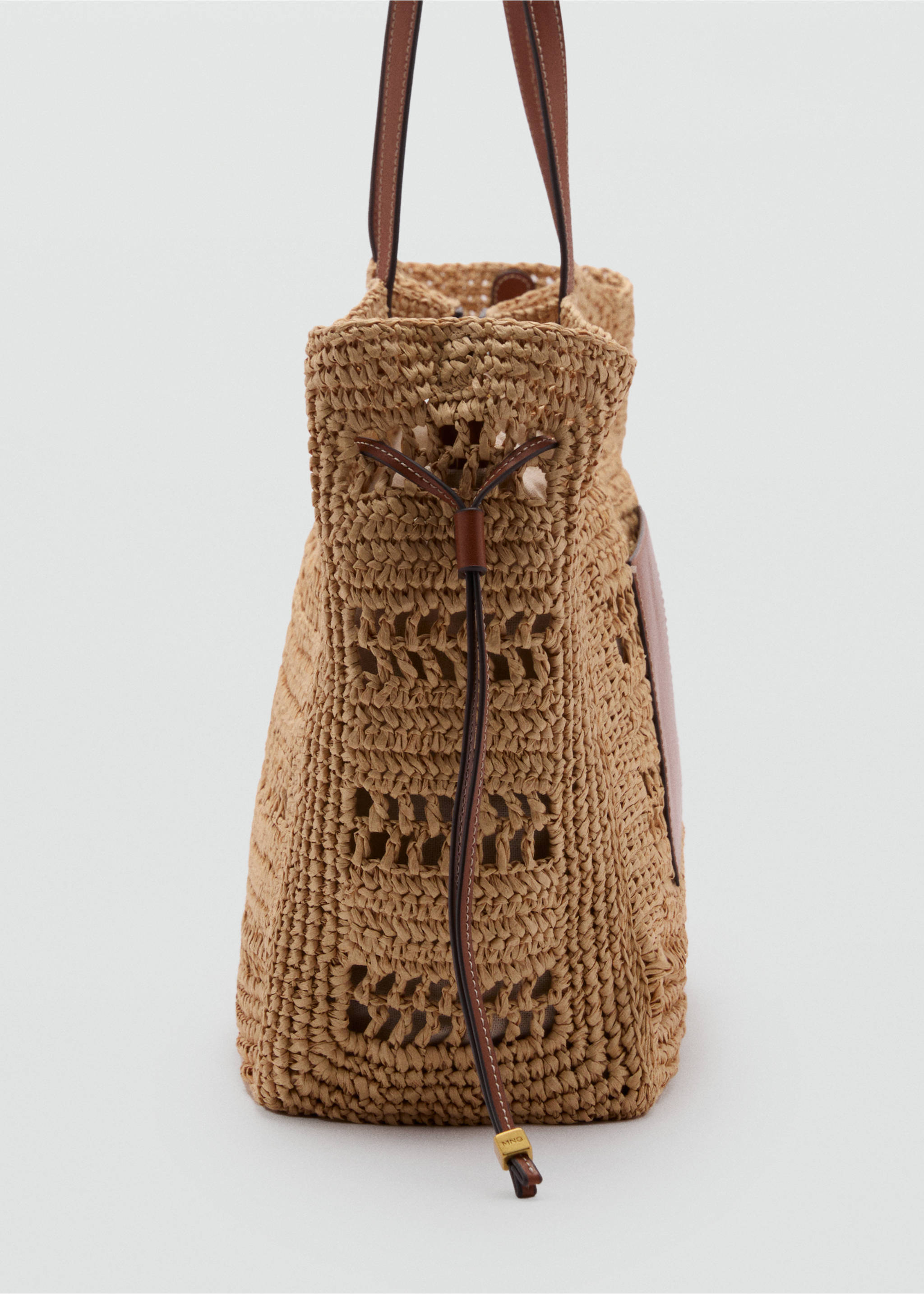 Natural fibre shopper bag - Details of the article 1, Leather. Ref: 87085919-00.