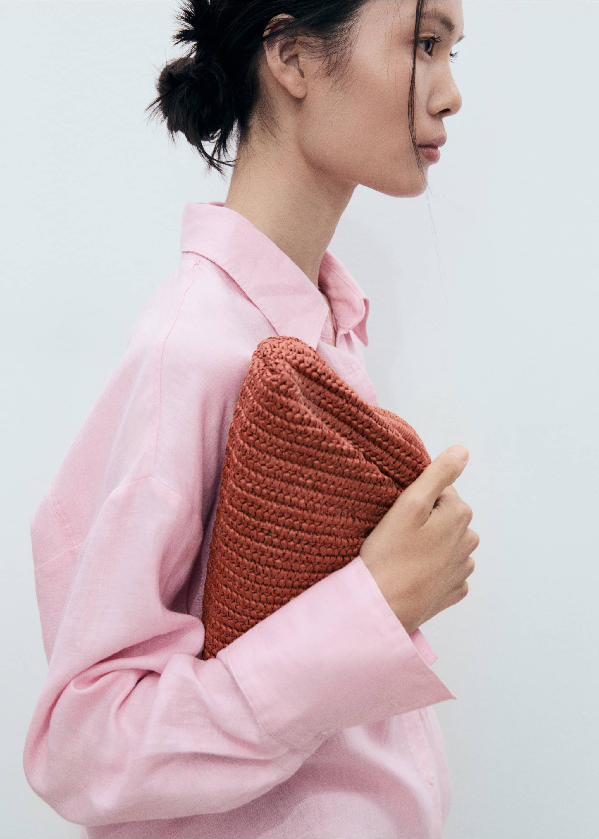 Bolso mano fibra natural - Plano general, Naranja tostado. Ref: 87085920-00.
