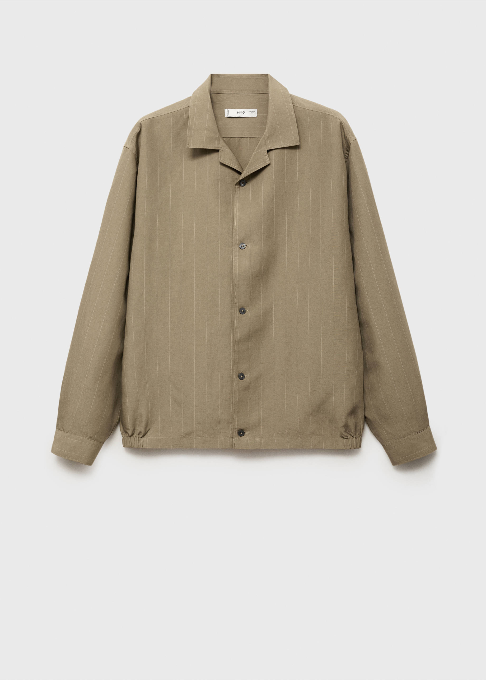 Linen-blend pinstripe overshirt - Article without model, Khaki. Ref: 87085928-00.