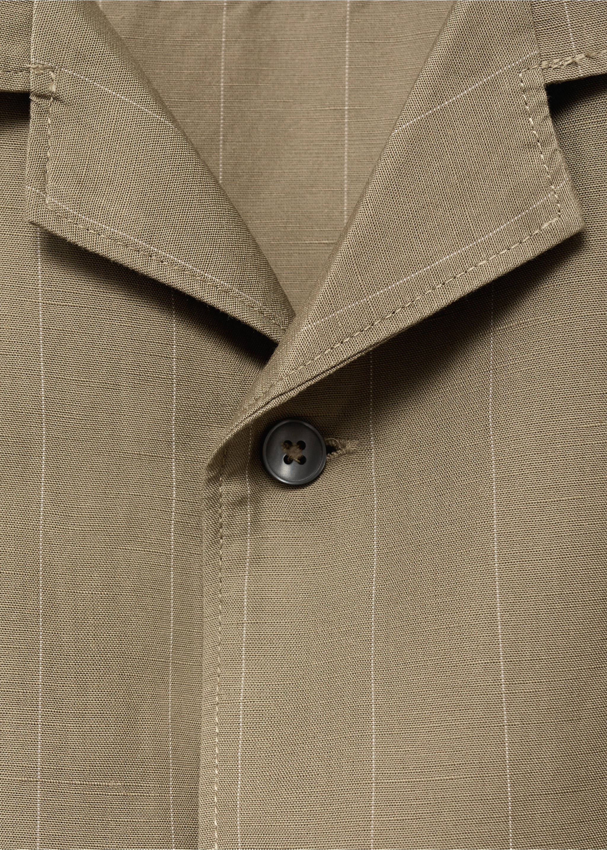 Linen-blend pinstripe overshirt - Details of the article 8, Khaki. Ref: 87085928-00.