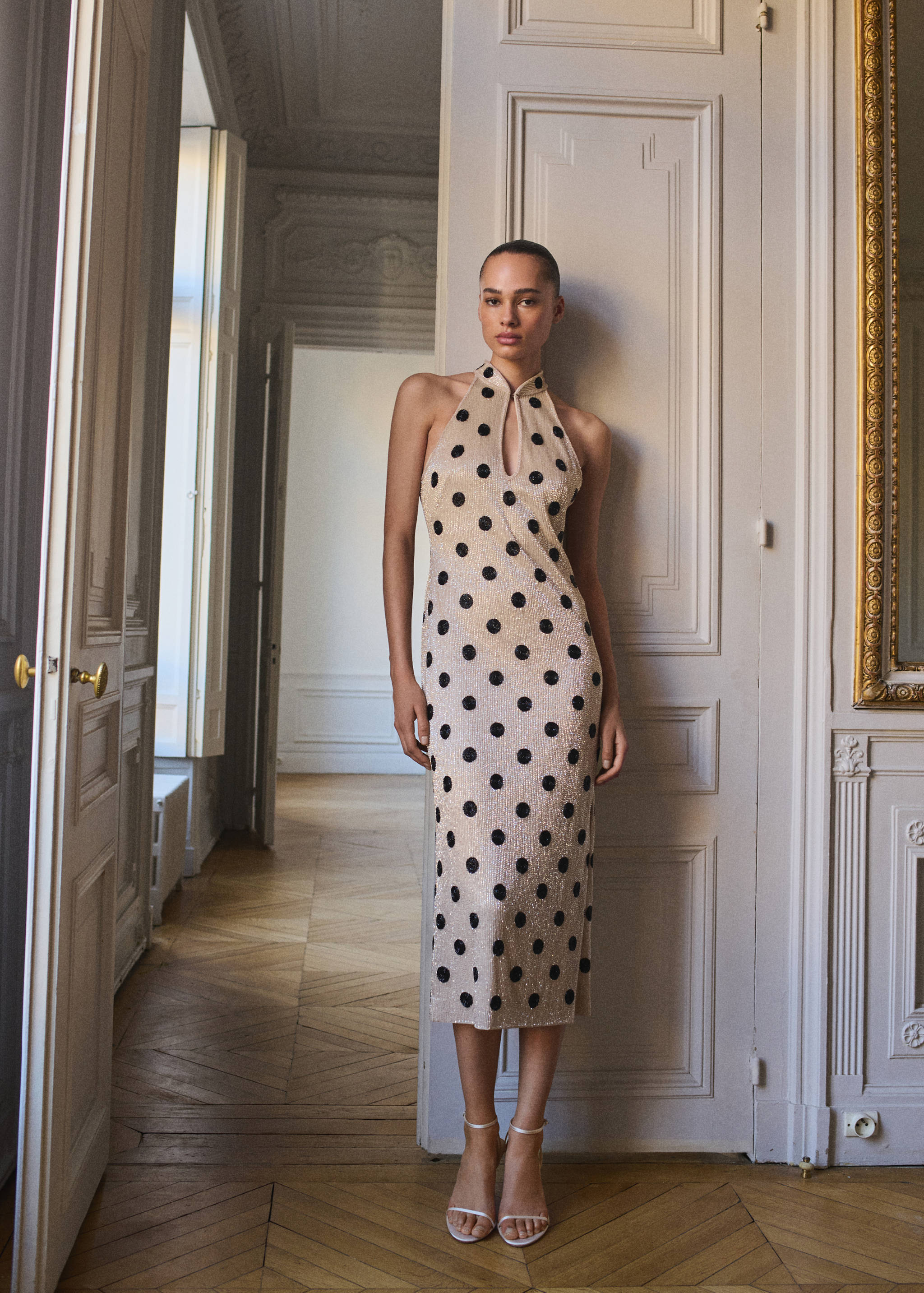 spot halter dress Chaser Siren Navy Spot Maxi Dress