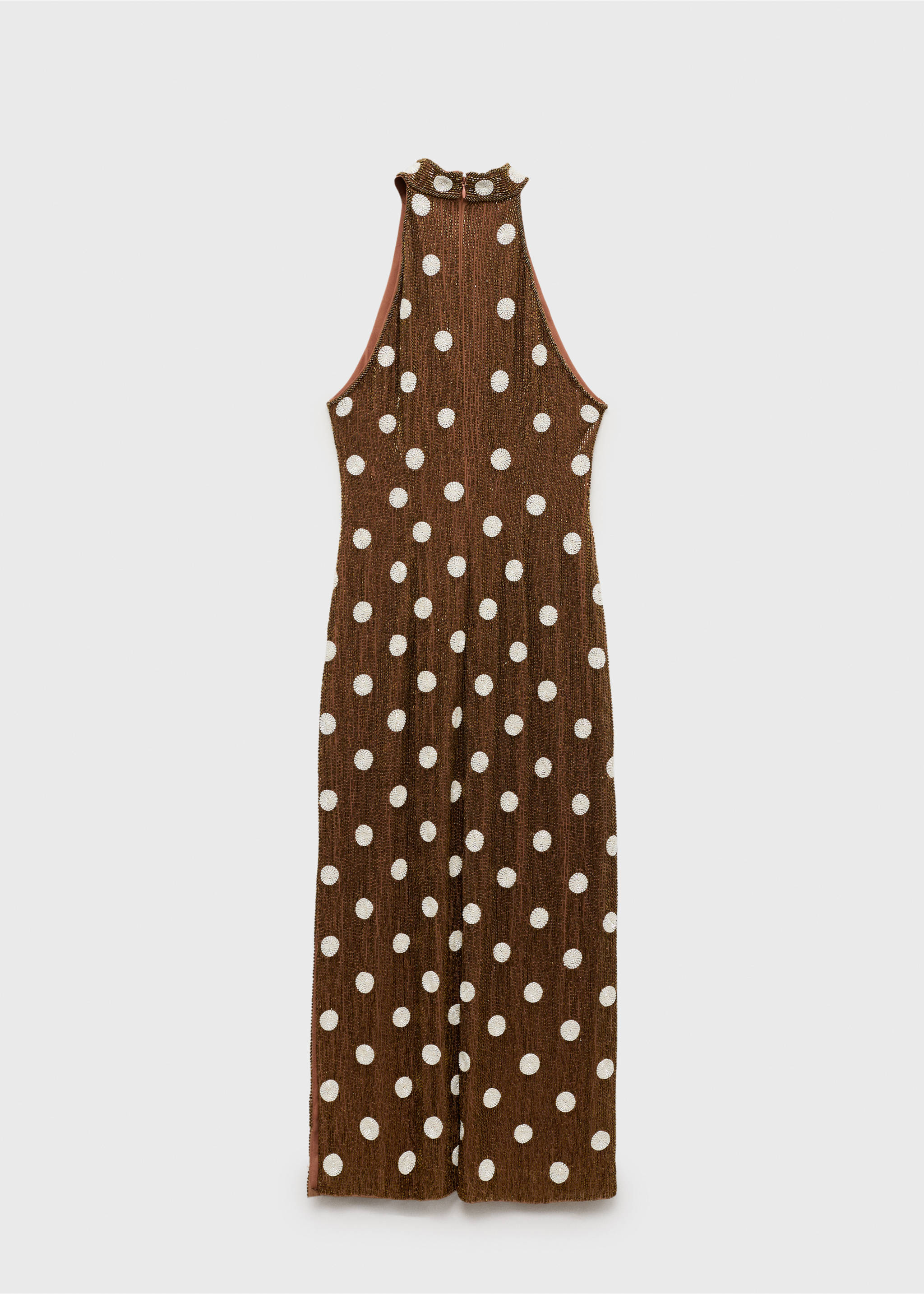 Halterkleid mit Punkten und Schmucksteinen - Rückseite des Artikels, Braun. Ref: 87085929-00.
