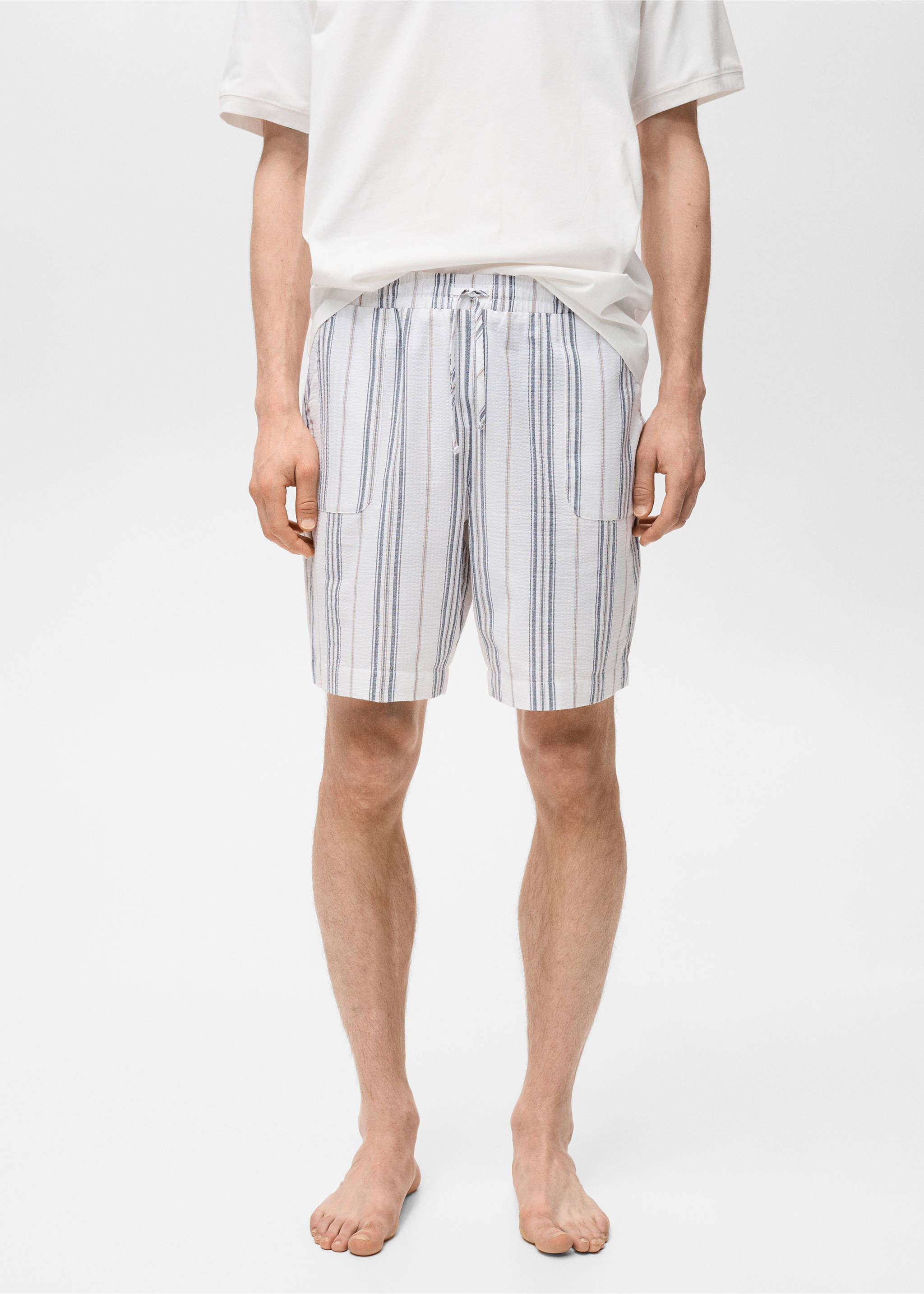 Pack of 100% cotton short pajamas - Details of the article 1, Ecru. Ref: 87085938-00.