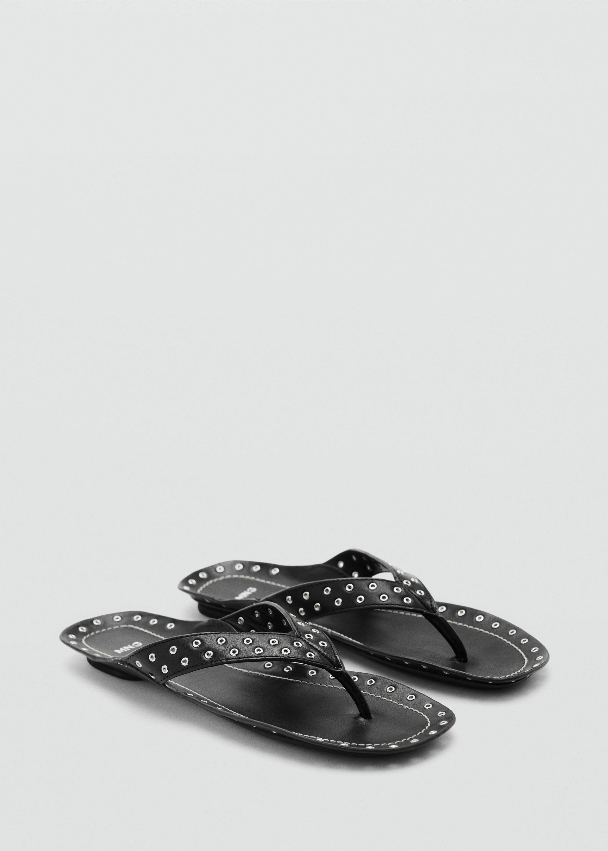 Leather sandals with eyelets - Medium plane, Black. Ref: 87085940-00.
