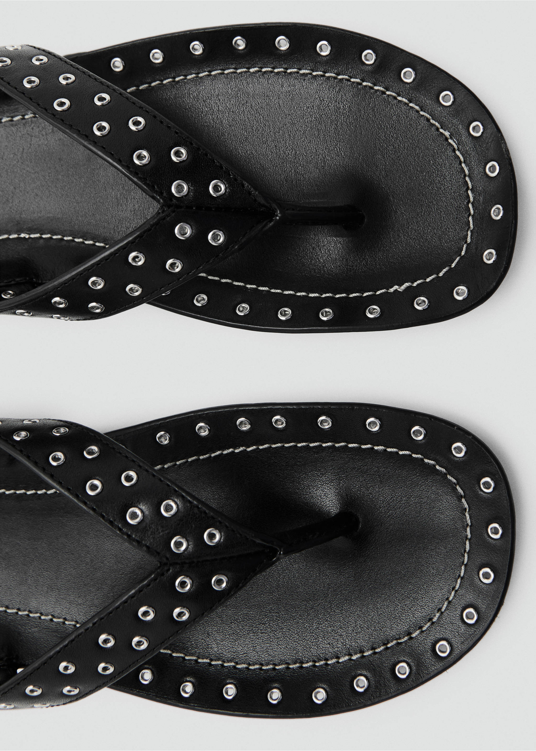 Leather sandals with eyelets - Details of the article 1, Black. Ref: 87085940-00.