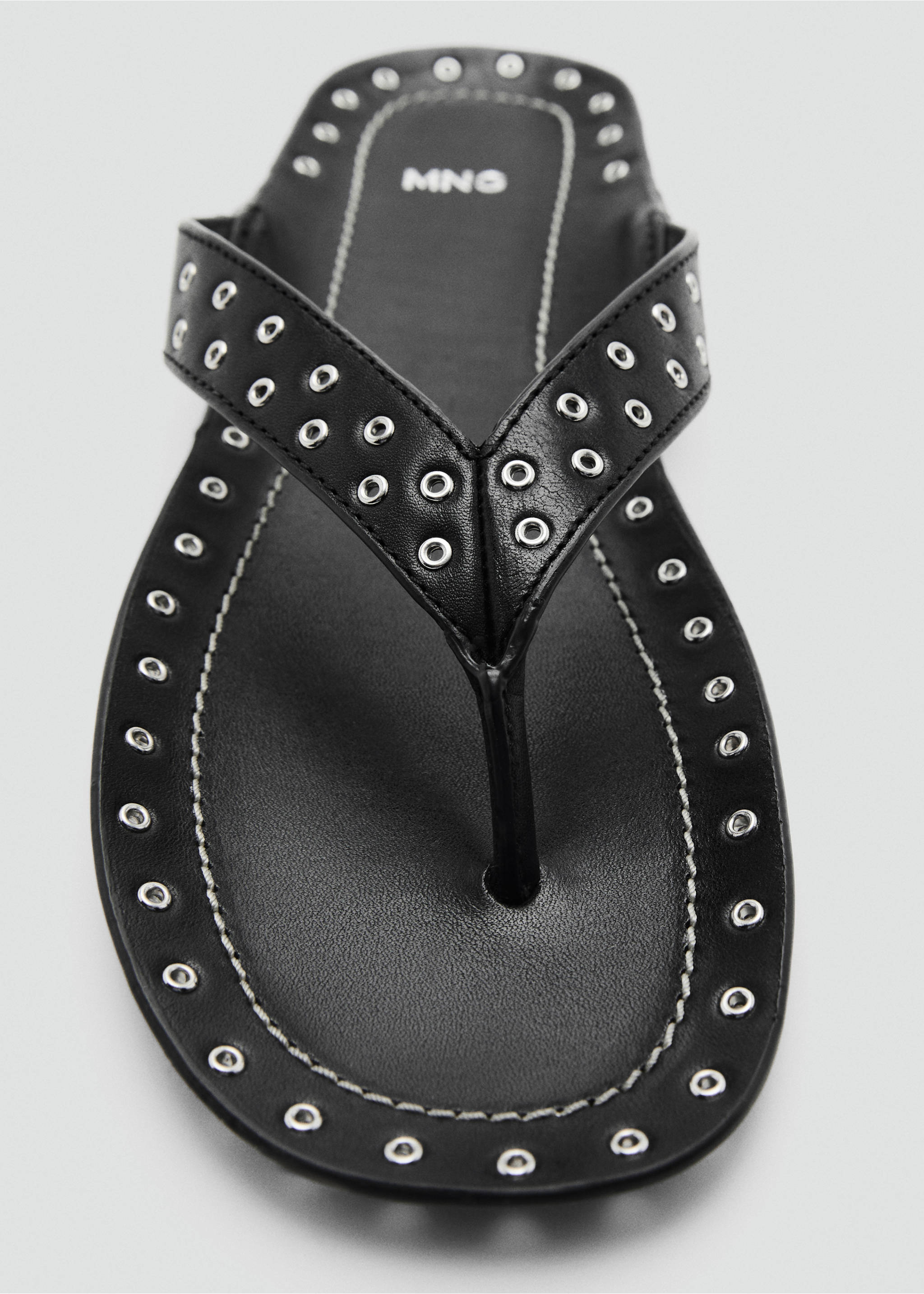 Leather sandals with eyelets - Details of the article 3, Black. Ref: 87085940-00.