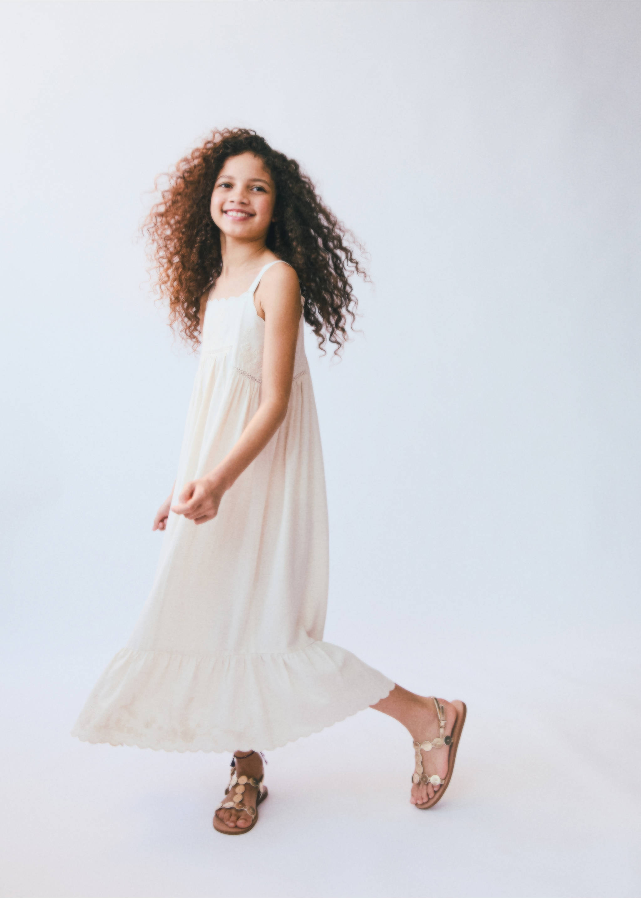 Cotton linen embroidered dress - Details of the article 5, Light/Pastel Grey. Ref: 87085944-00.