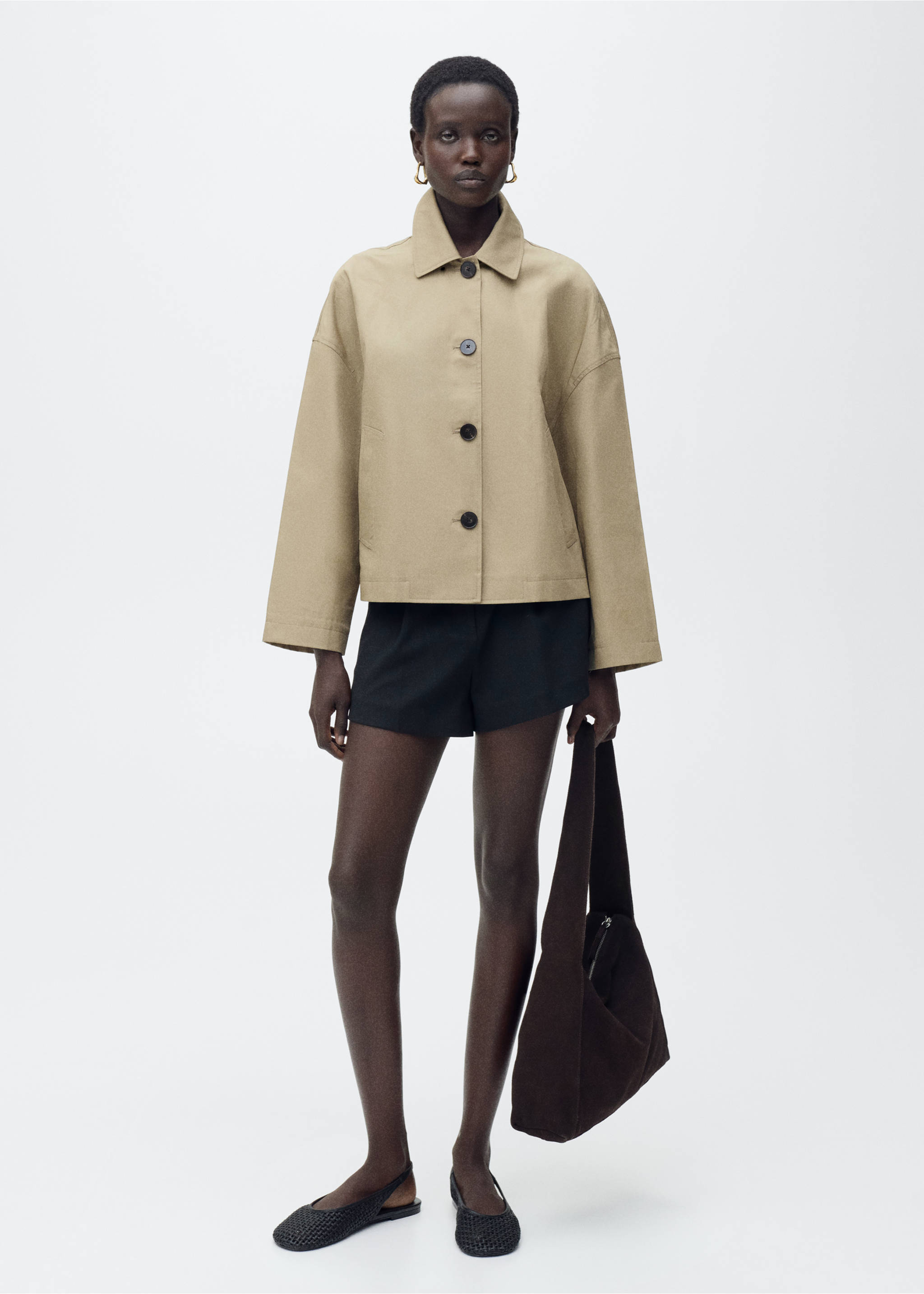 Gerade Baumwolljacke mit Knöpfen - Allgemeine Ansicht, Khaki. Ref: 87085948-00.