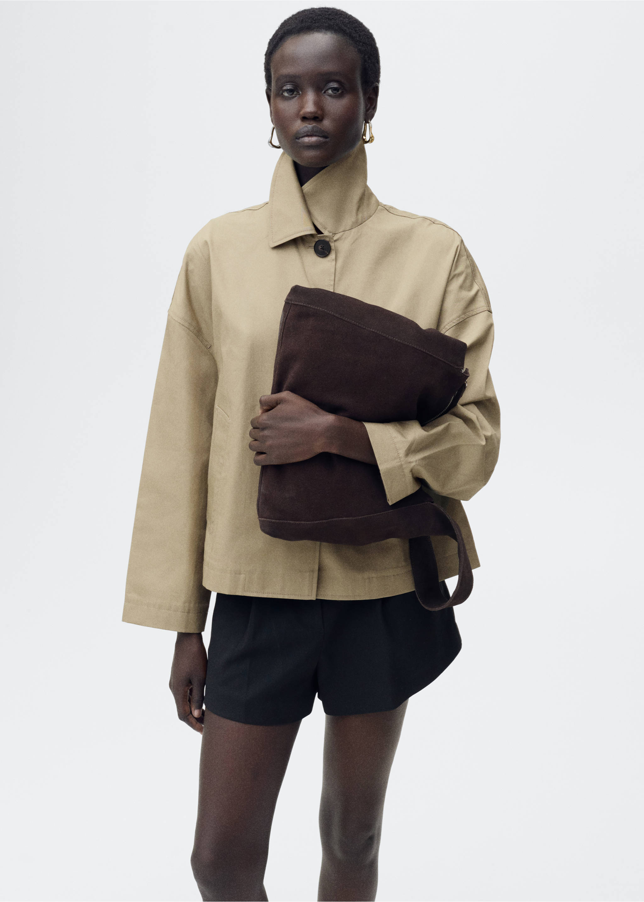 Gerade Baumwolljacke mit Knöpfen - Detail des Artikels 2, Khaki. Ref: 87085948-00.