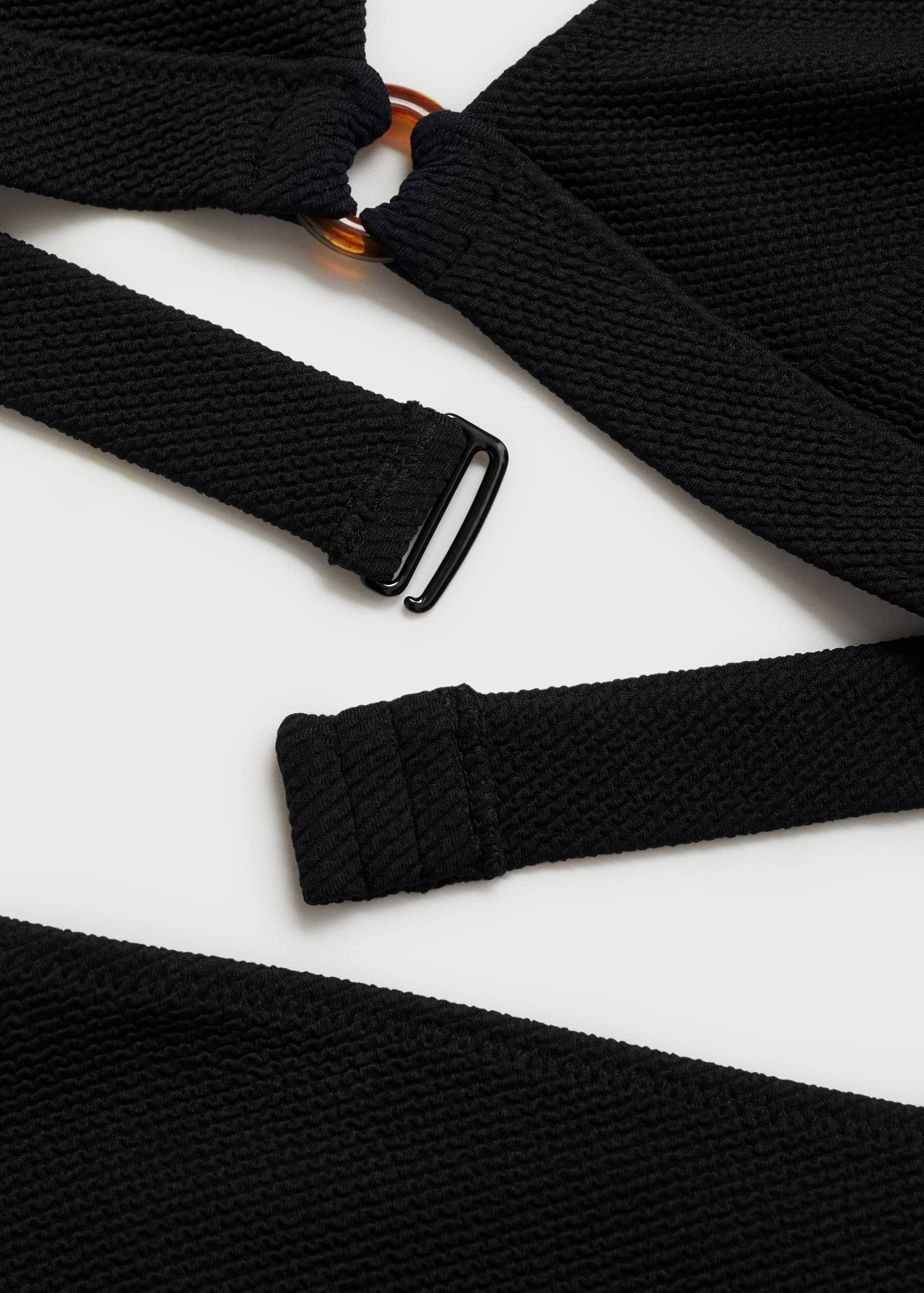 Textured bikini top with decorative ring - Details of the article 0