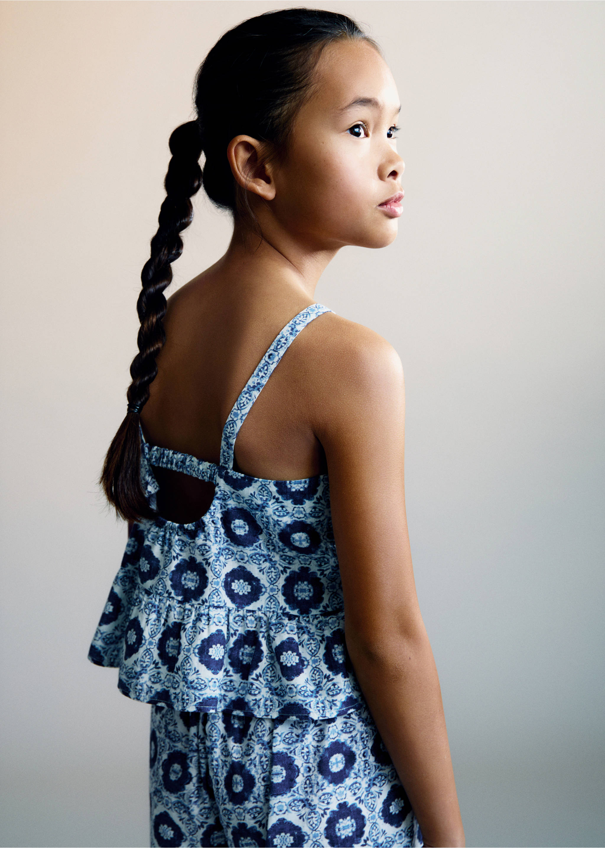 Ruffled printed blouse - Reverse of the article, Blue. Ref: 87085961-00.