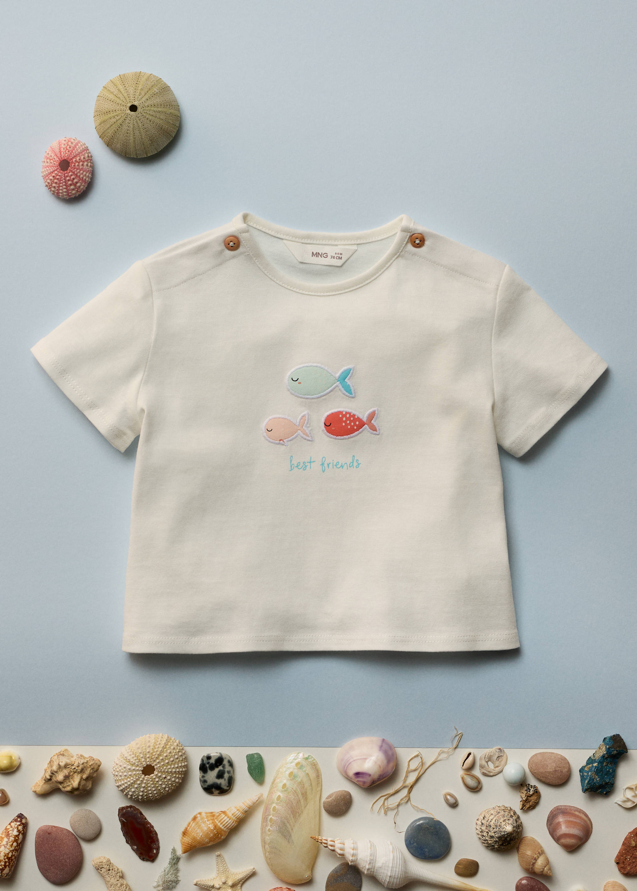 Embossed cotton t-shirt - Details of the article 5, Off White. Ref: 87085970-00.