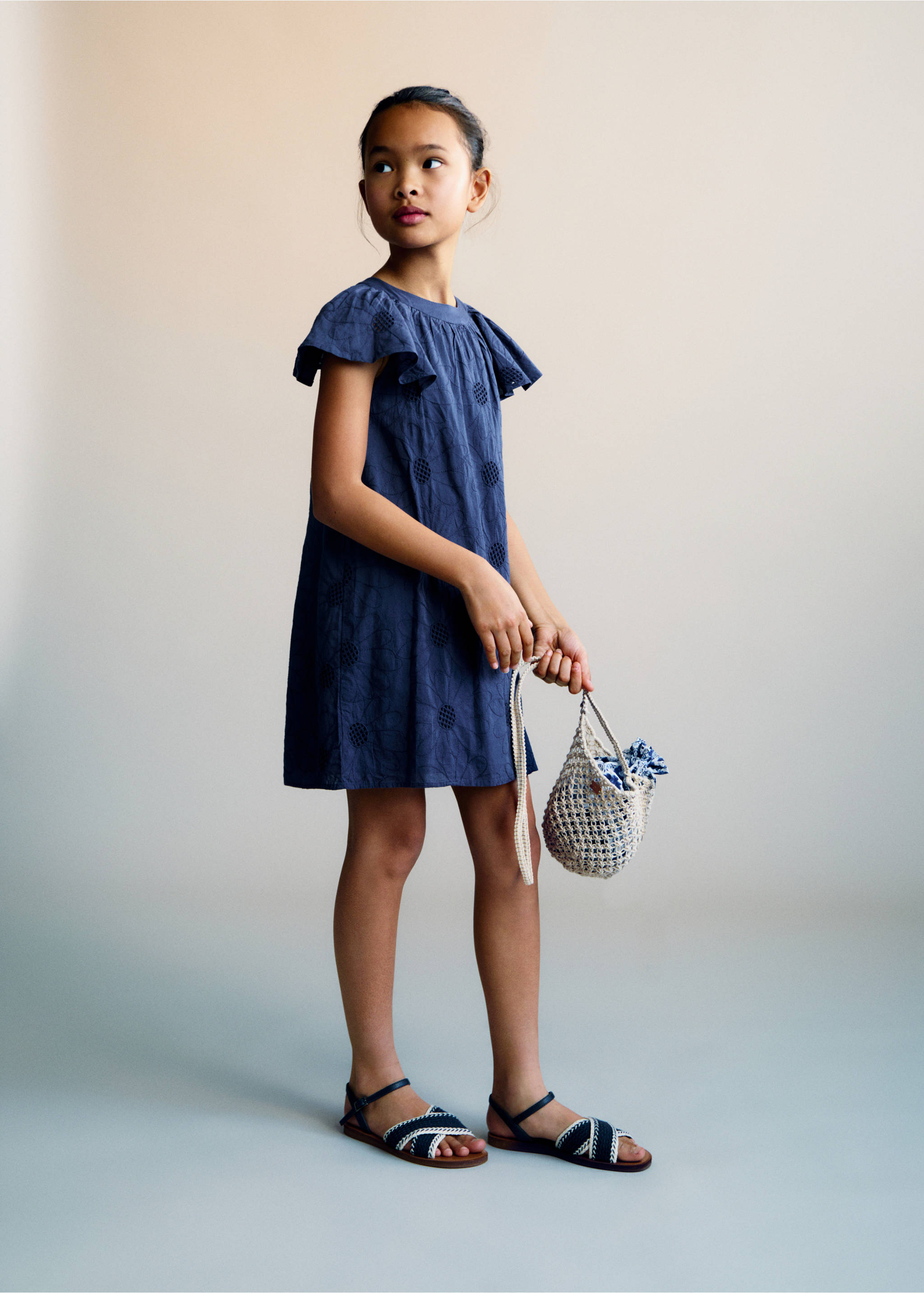 Makramé-Beuteltasche - Allgemeine Ansicht, Sandfarben. Ref: 87085974-00.