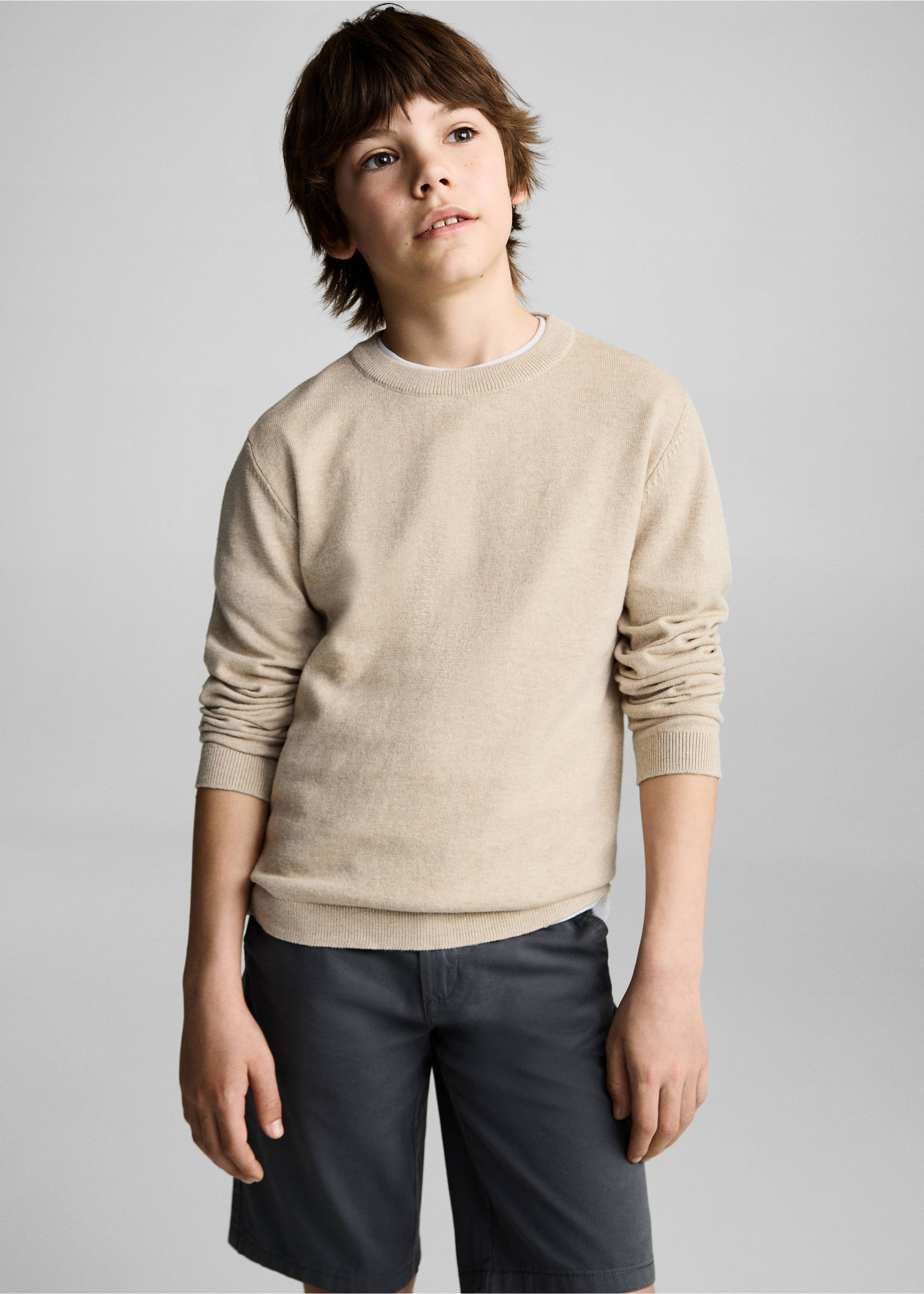 Pull-over jaspé coton - Plan moyen, Sable. Ref: 87085979-00.