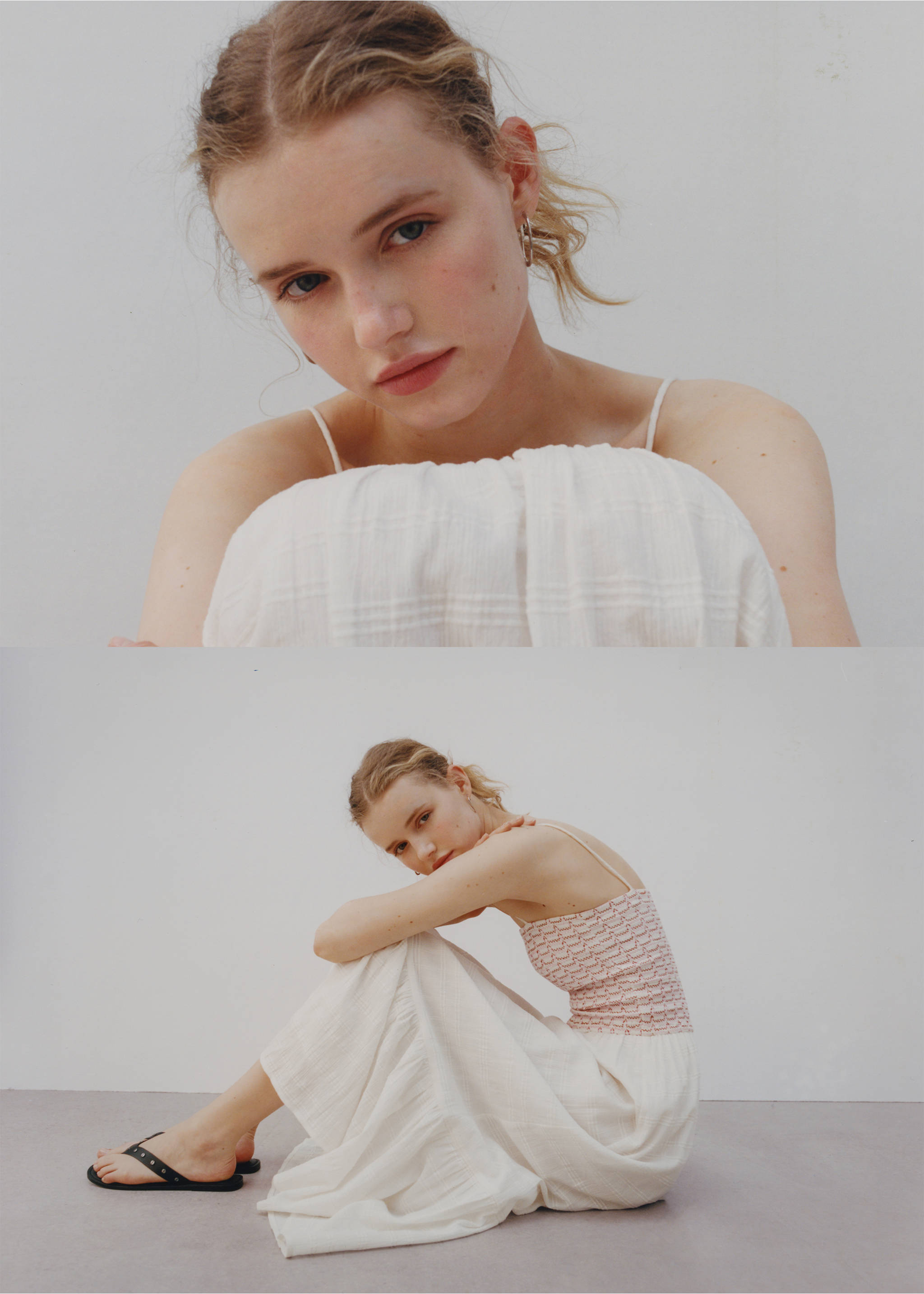 Lange jurk met geborduurd detail - Detail van het artikel 5, Gebroken wit. Ref: 87086338-00.