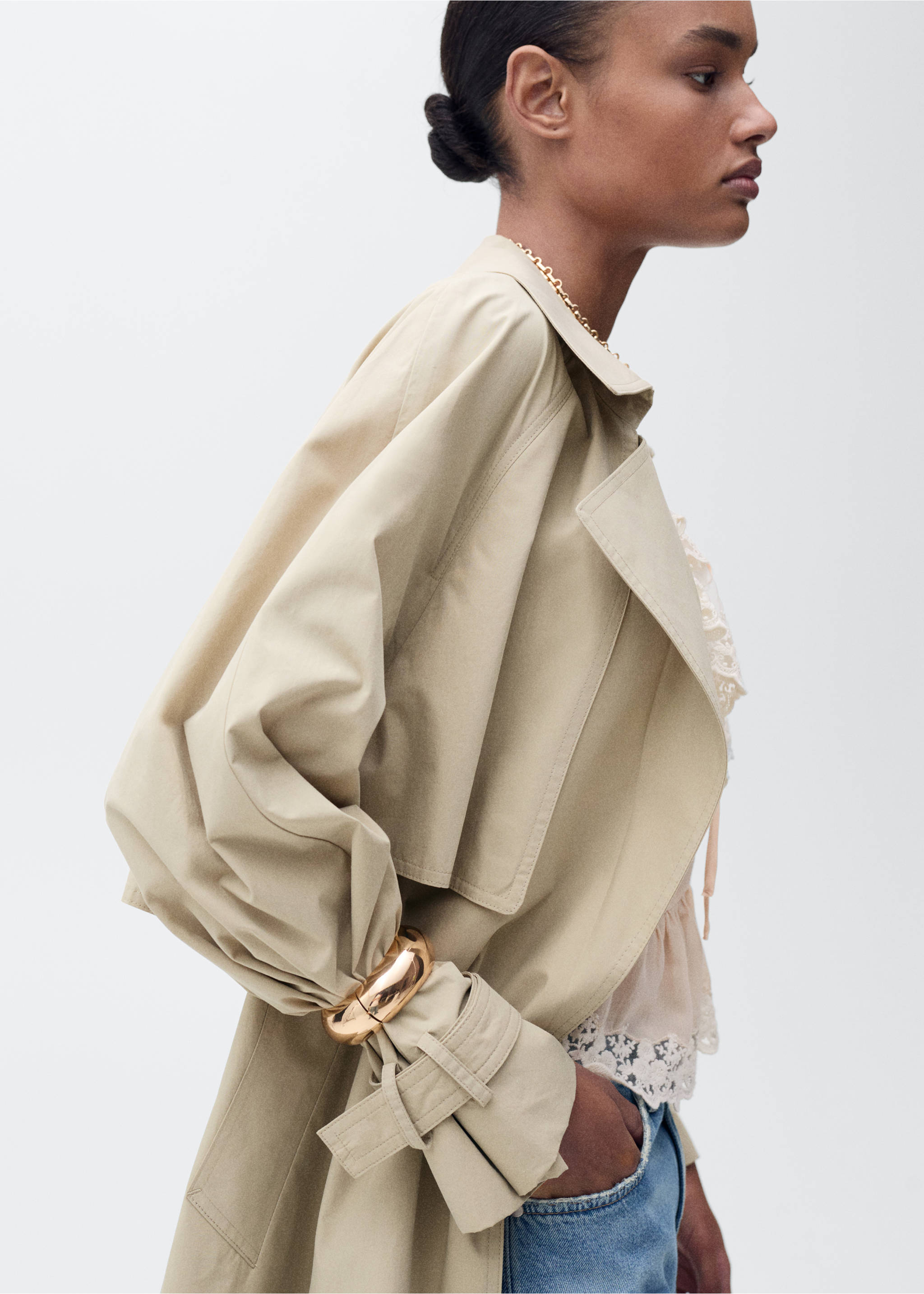 Cotton trench coat with belt - Medium plane, Beige. Ref: 87086343-00.