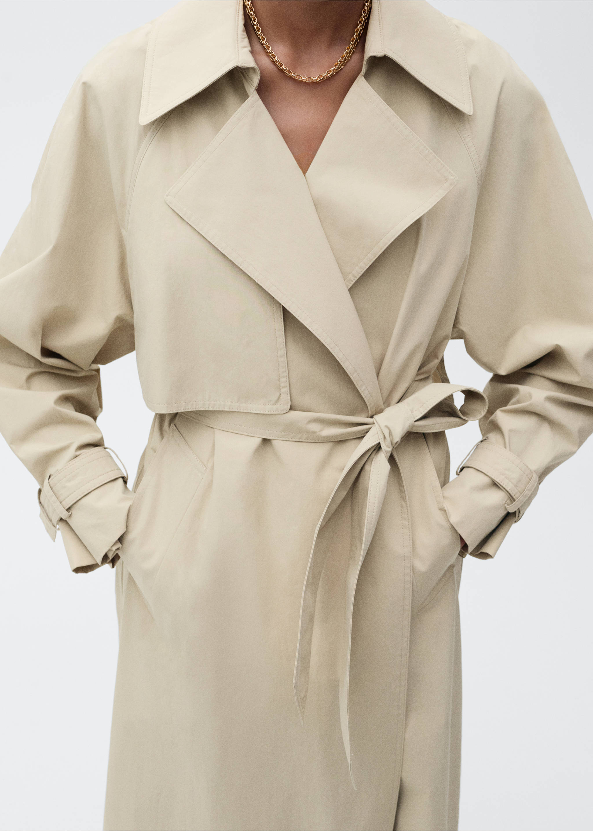 Cotton trench coat with belt - Details of the article 6, Beige. Ref: 87086343-00.