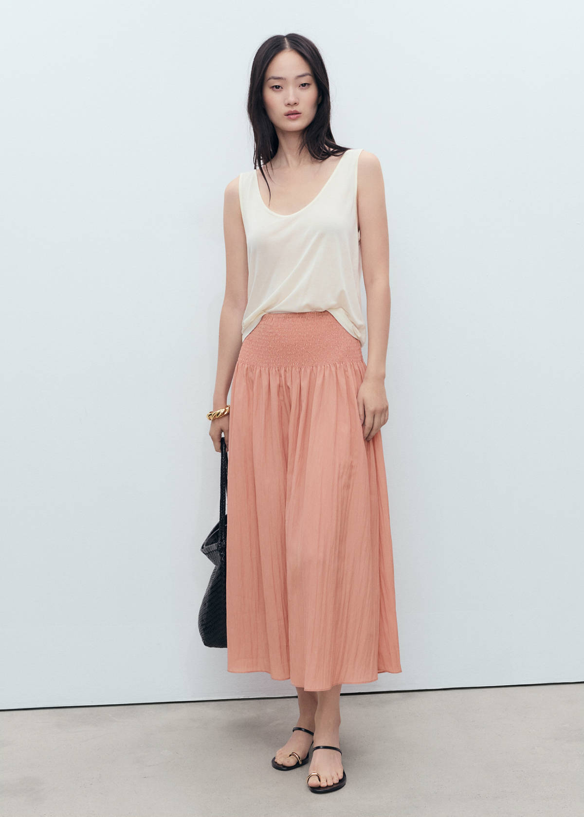 Gathered midi-skirt with panels