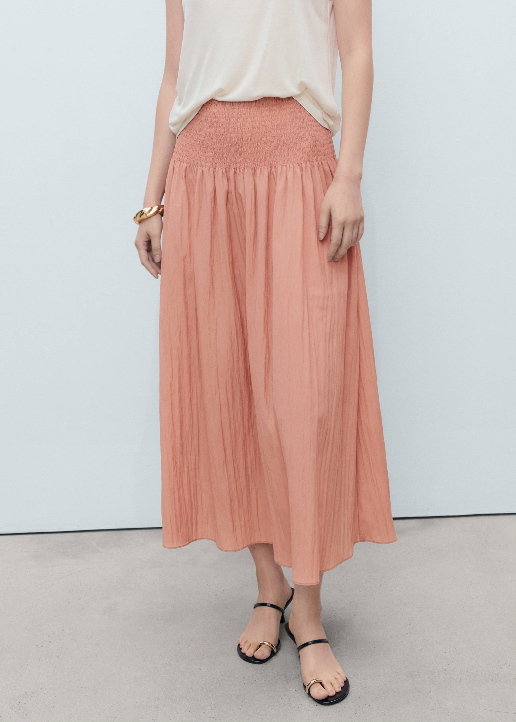 Midi-Rock mit gerafftem Einsatz - Mittlere Ansicht