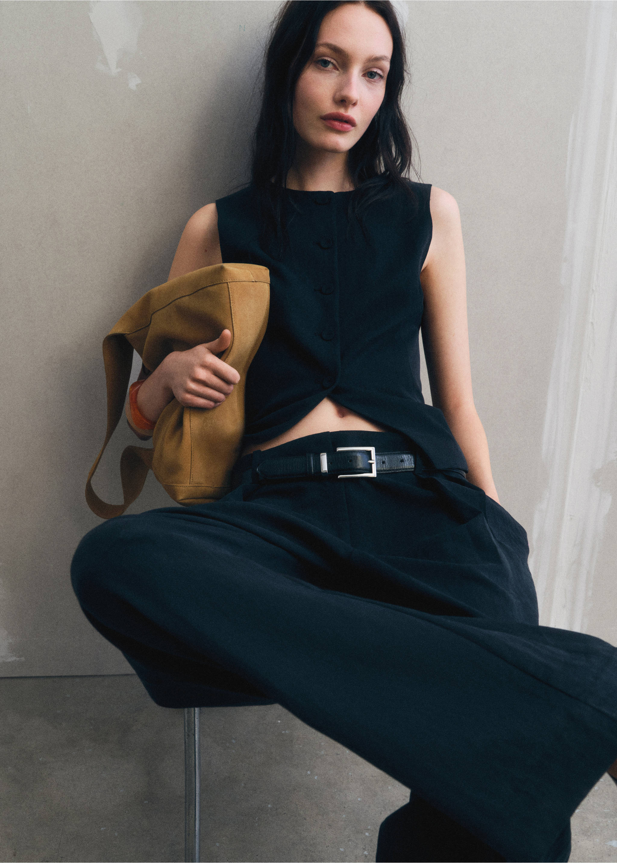 Gilet de costume droit en lyocell - Détail de l'article 6, Noir. Ref: 87086345-00.