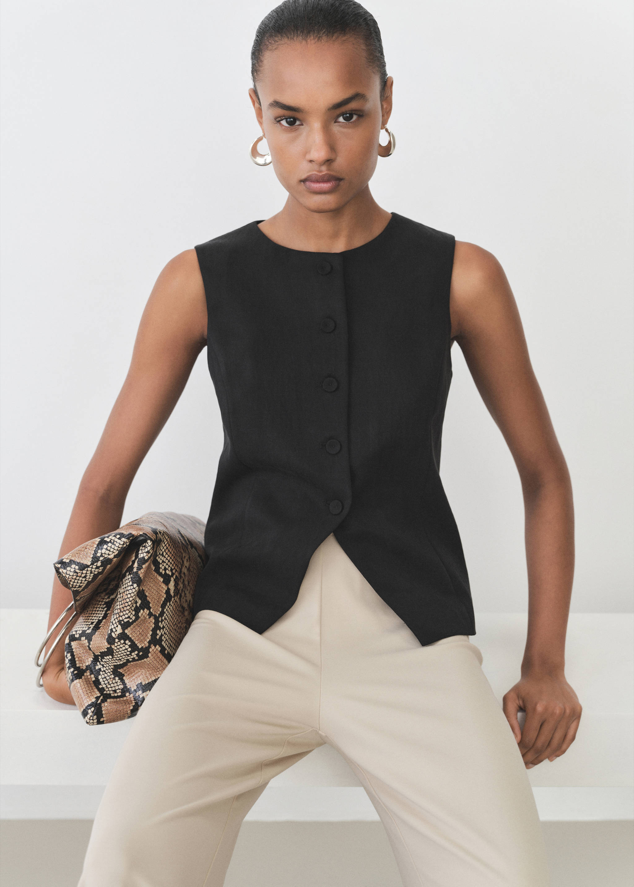 Straight lyocell suit waistcoat - Details of the article 2