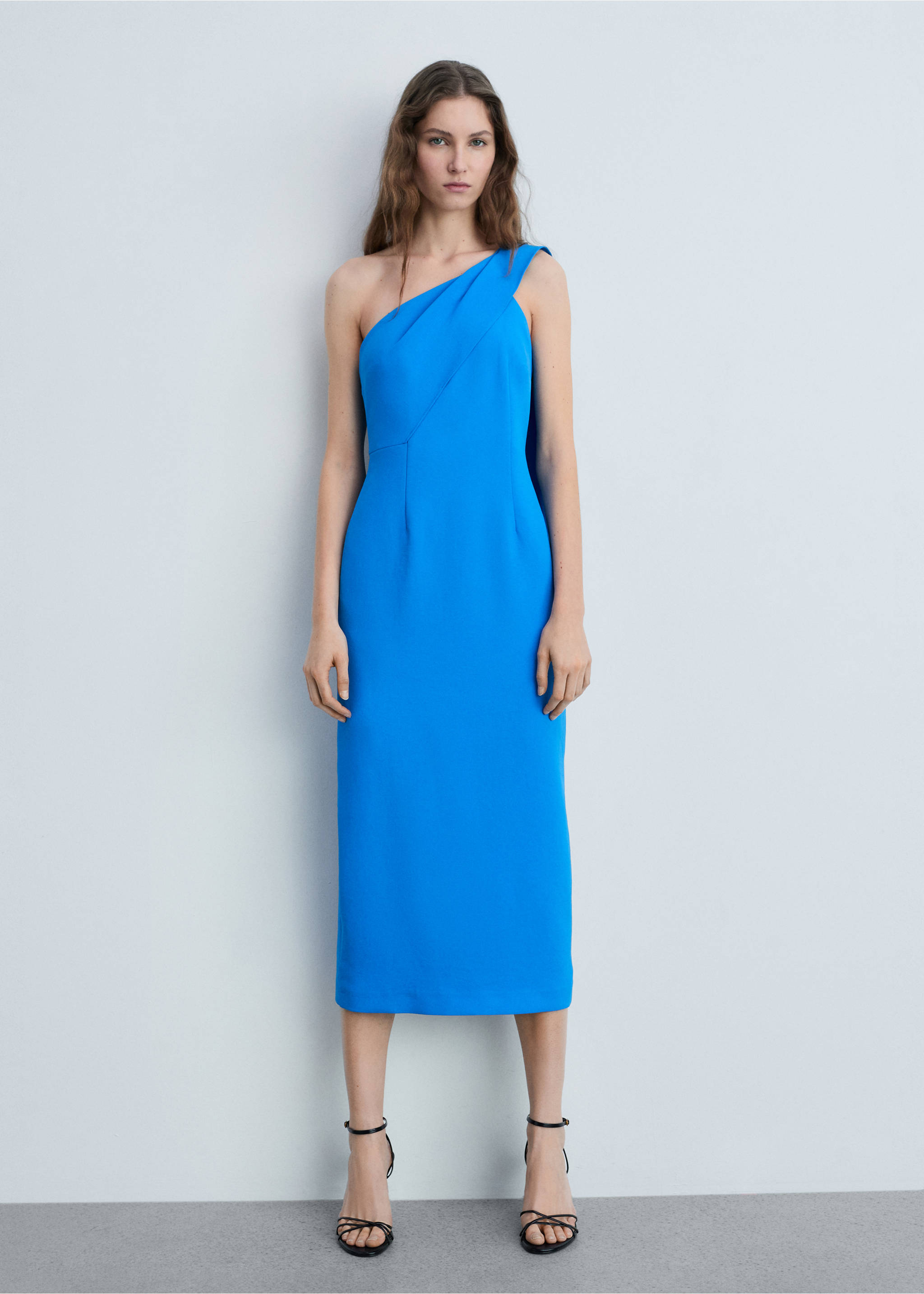 Asymmetrical bow-neck dress - General plane, Blue. Ref: 87086350-00.