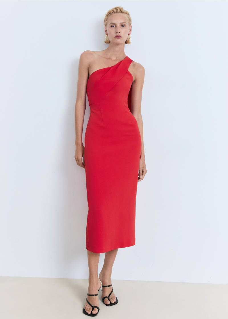 Asymmetrical bow-neck dress