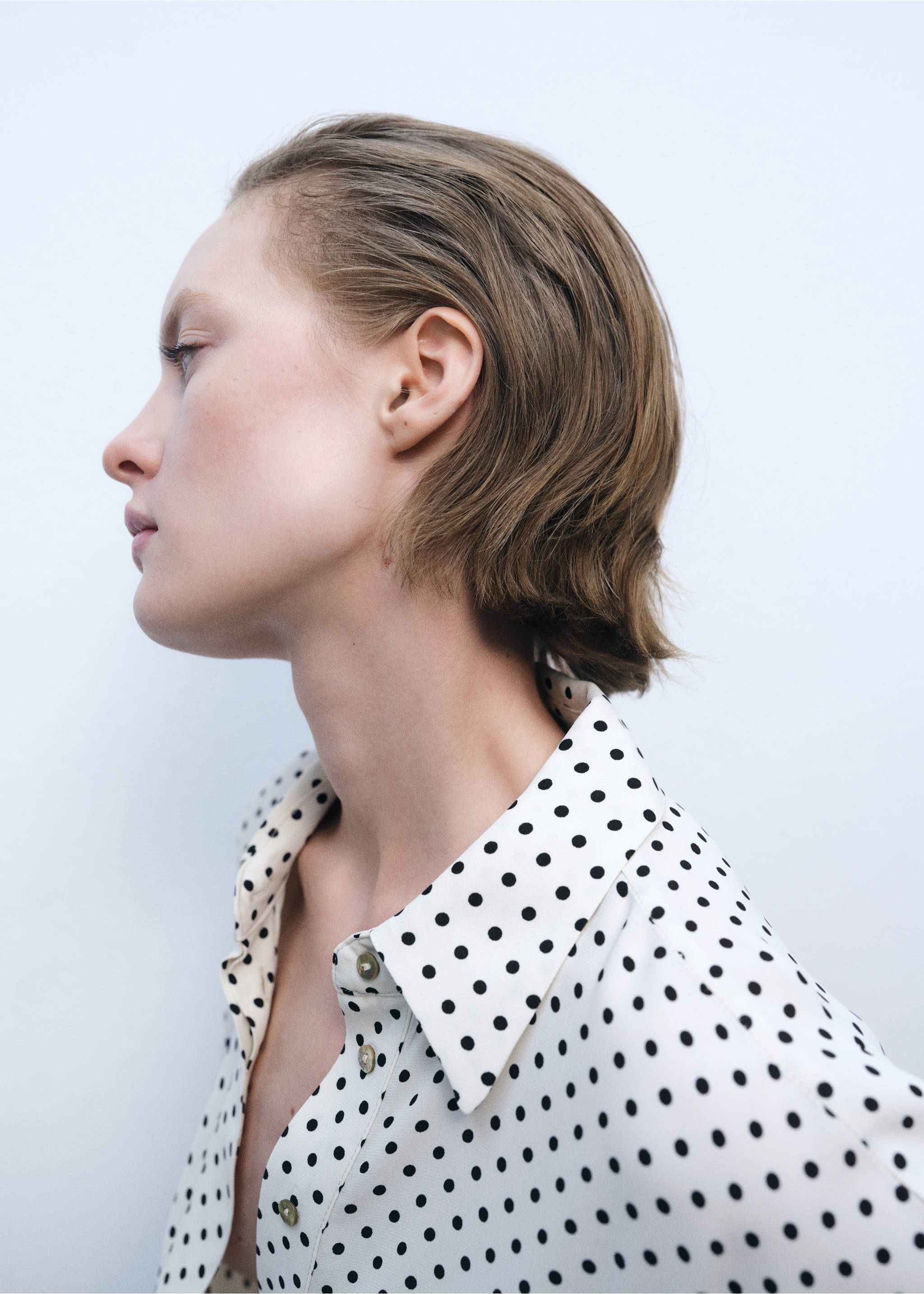 Vestido topos cinturón - Detalle del artículo 1, Blanco roto. Ref: 87086354-00.