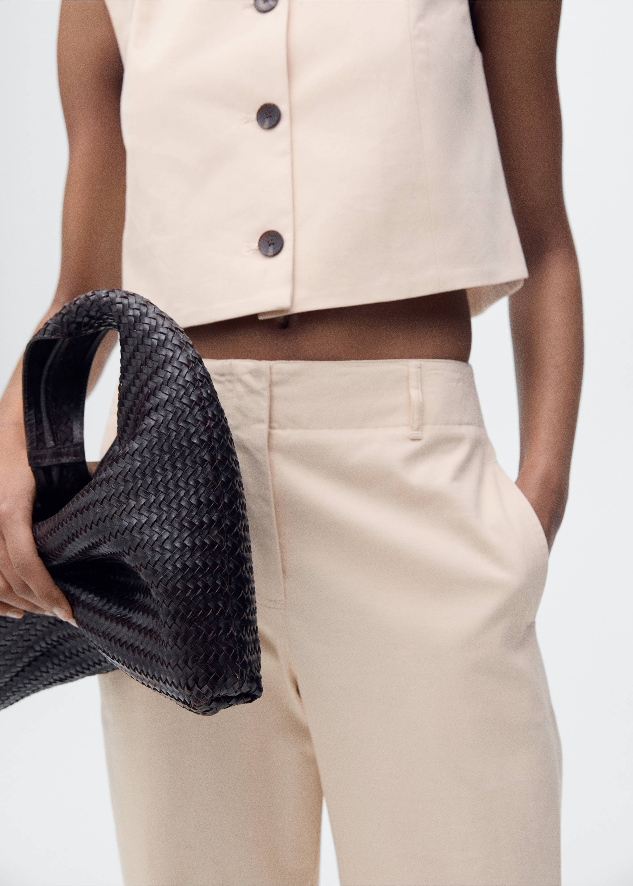 Pantaloni cotone dritto vita media - Dettaglio dell'articolo 1, Grezzo. Ref: 87086359-00.