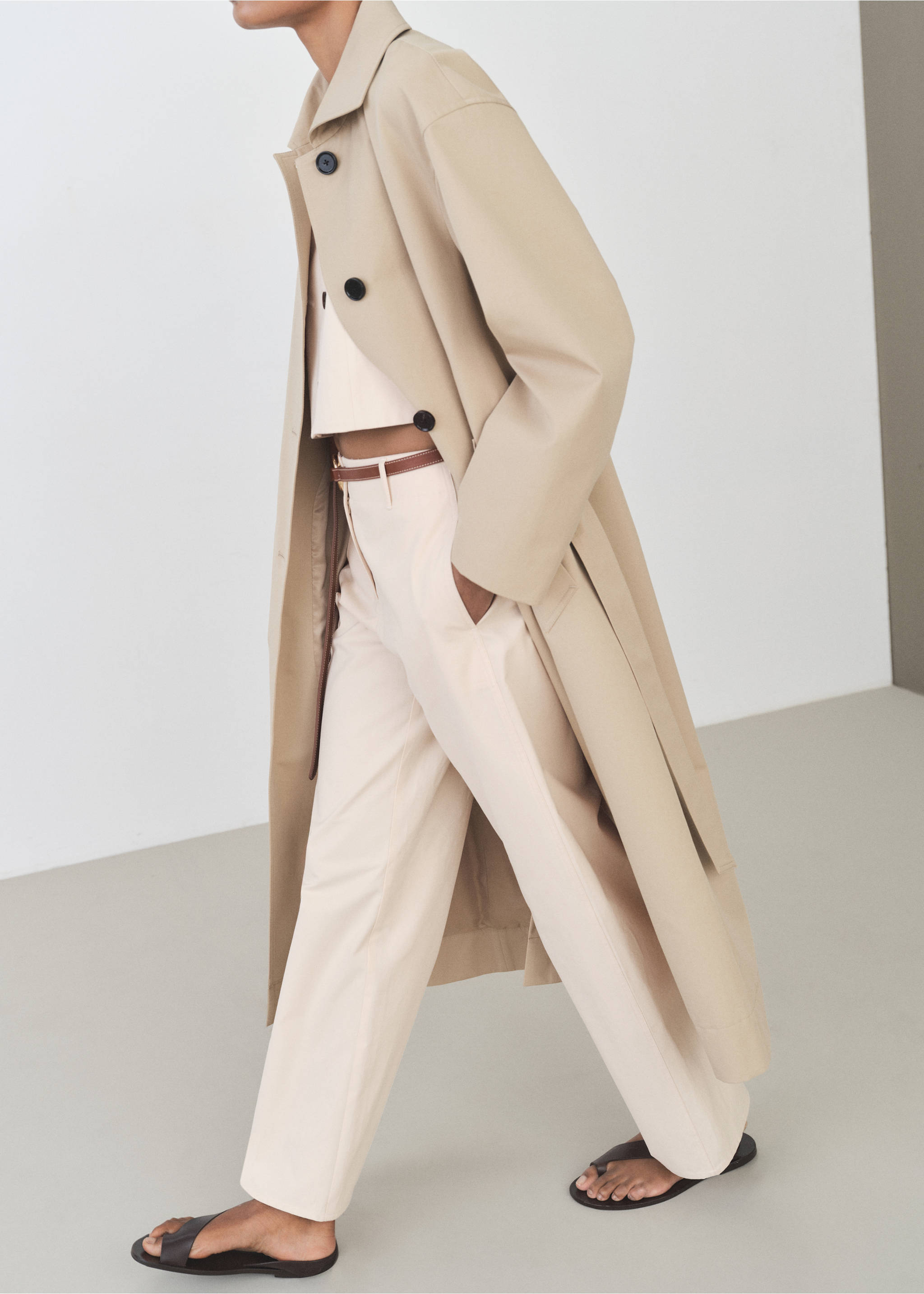 Pantaloni cotone dritto vita media - Dettaglio dell'articolo 2, Grezzo. Ref: 87086359-00.