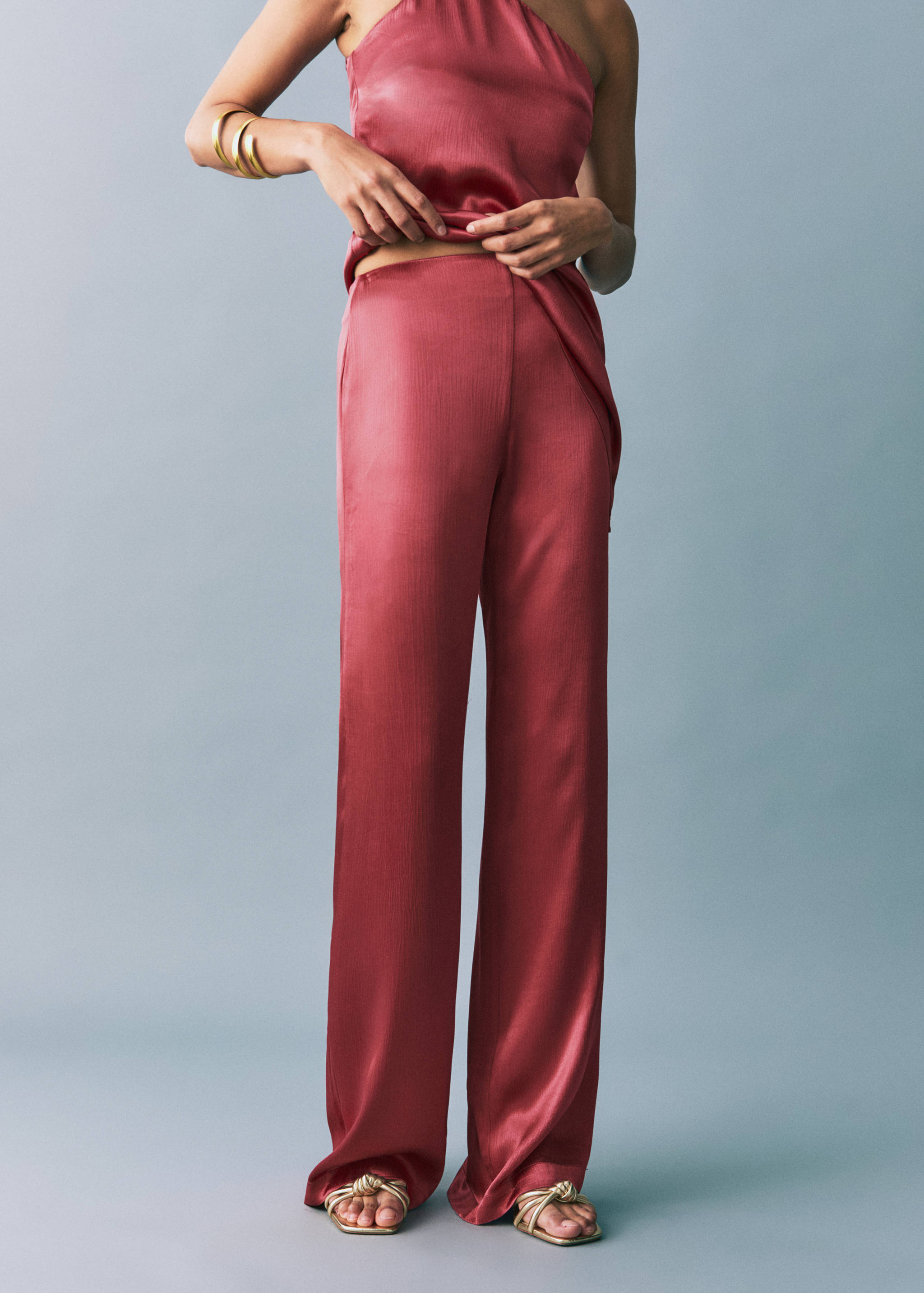 Satin straight-fit trousers - Medium plane
